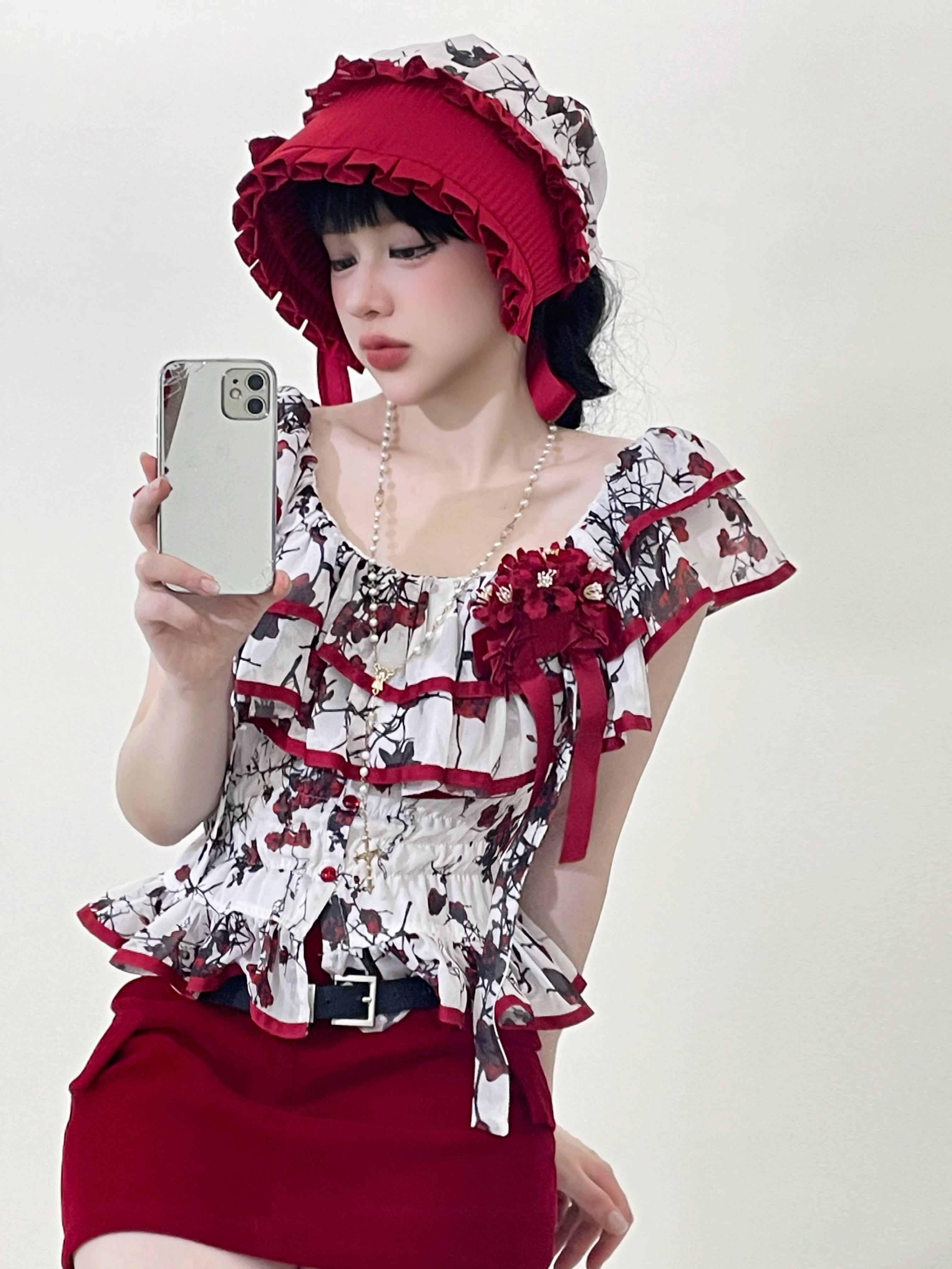 Thorned Rose Gothic Lolita Red Blouse & Skirt Set