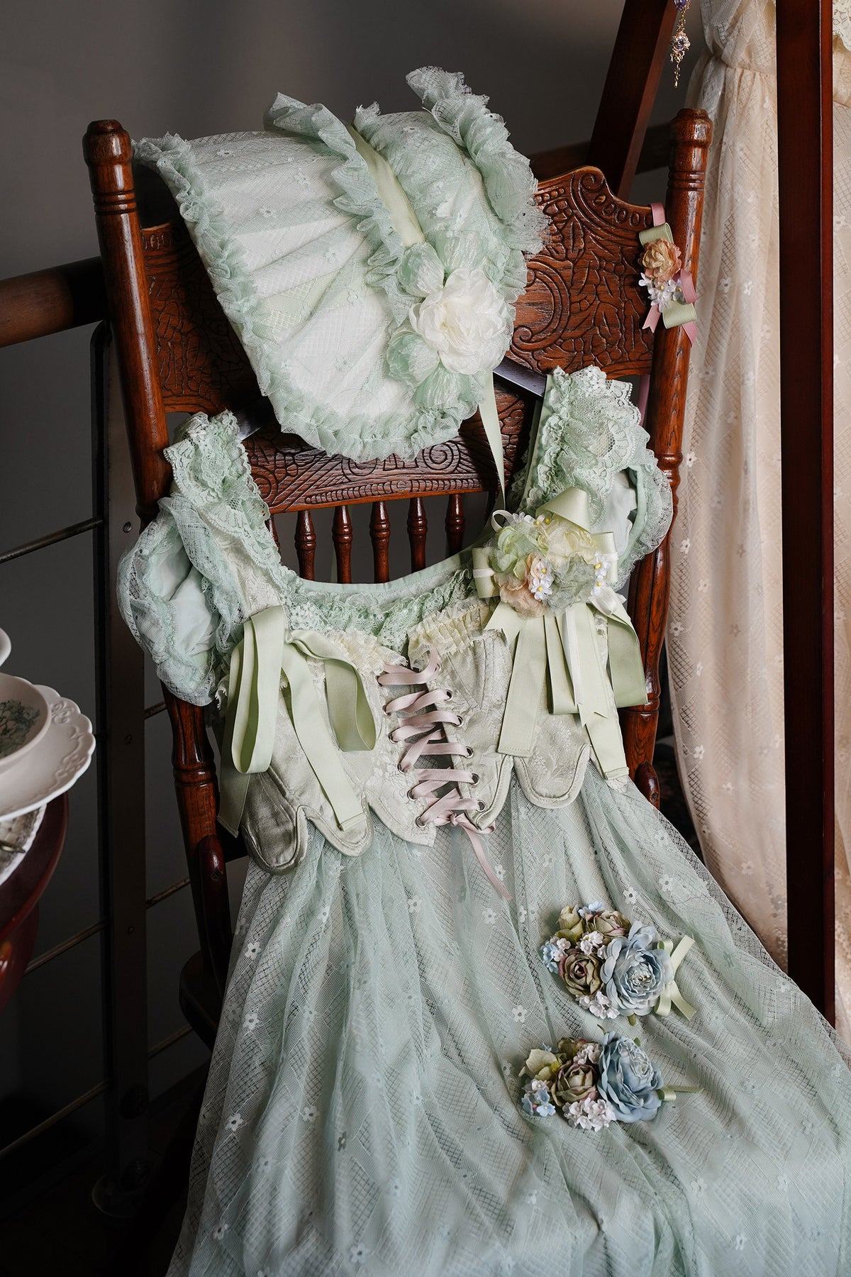Bathing in Light Green Empire Waist Lolita OP Dress
