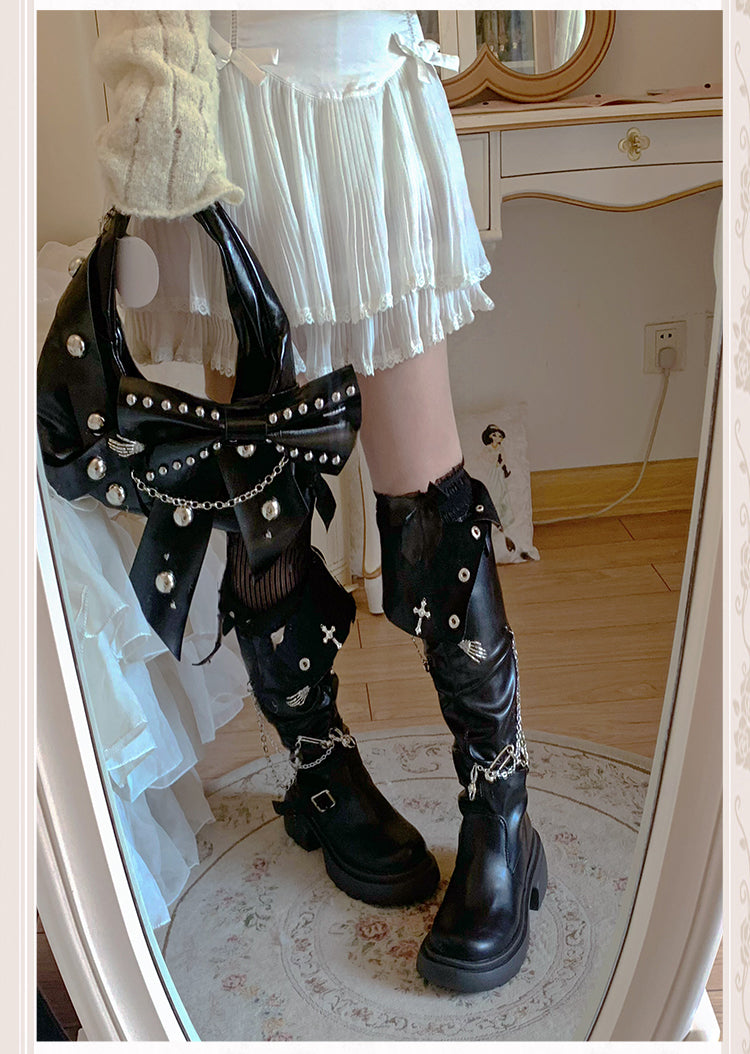 Lolita Gothic Cross Pointed Toe Boots LE5006