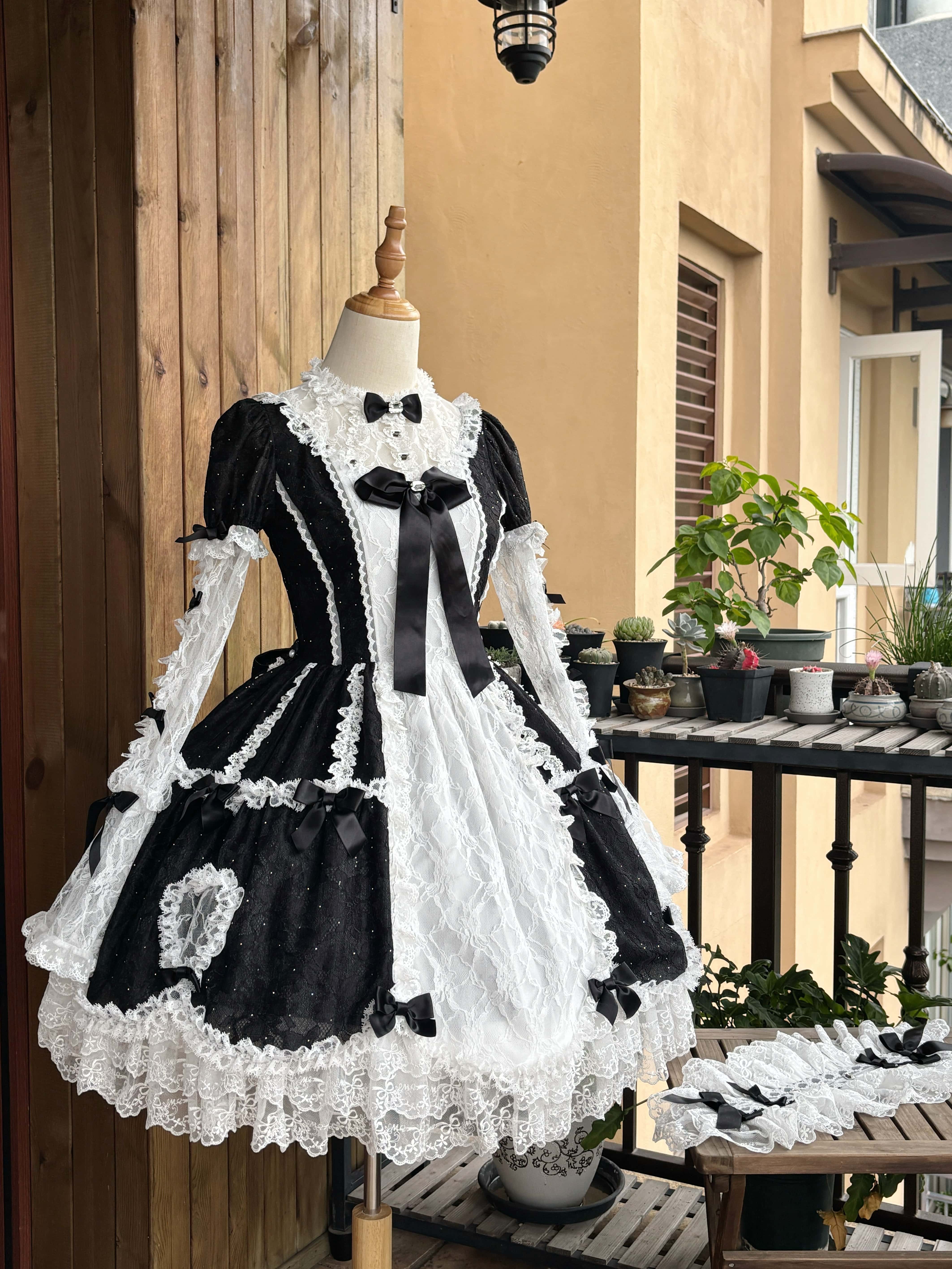 Lacy Doll Black Rhinestone Lace Gorgeous Lolita OP