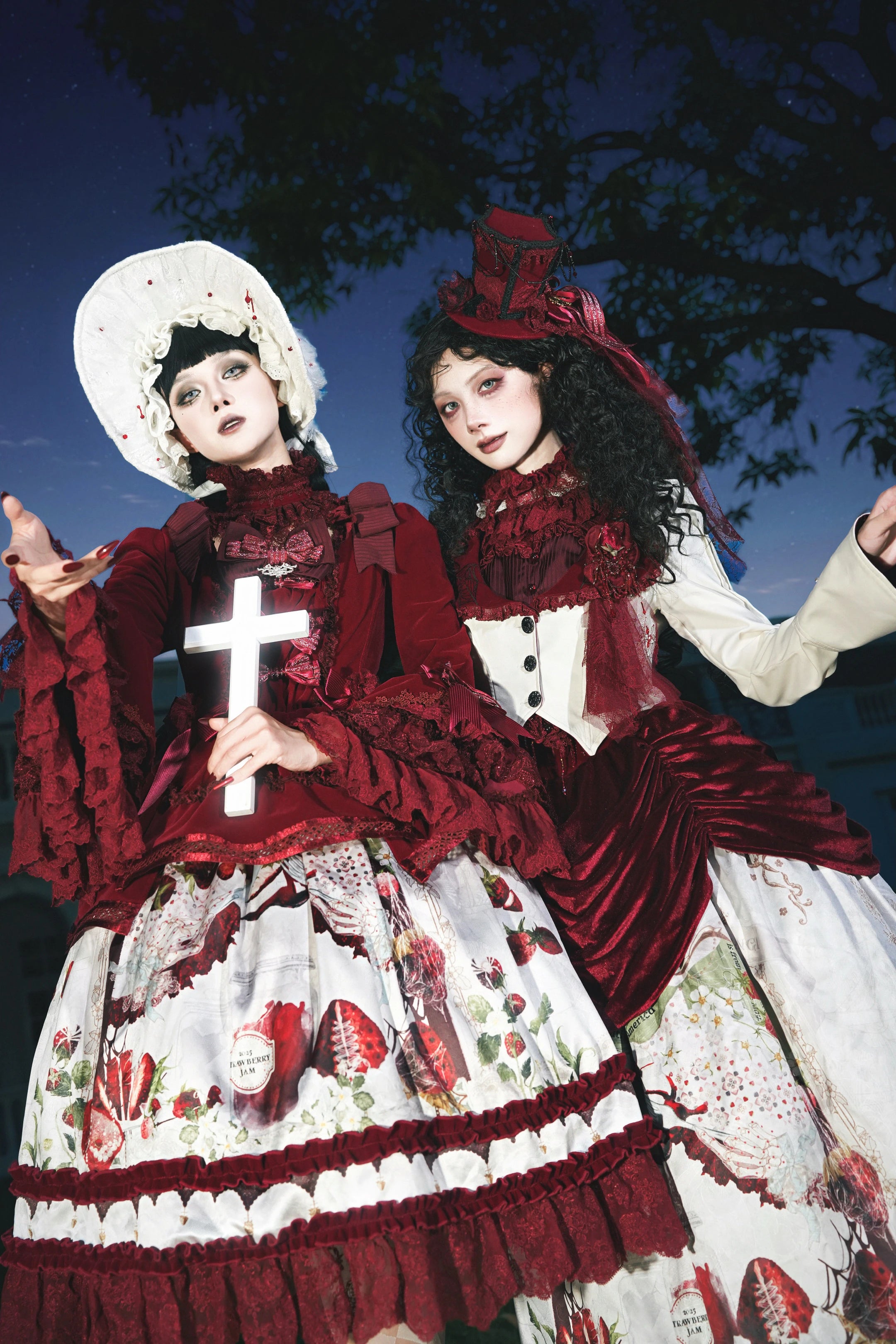 Hunting Strawberry Velvet Gothic Sweet Lolita Dress SK & Jacket Set