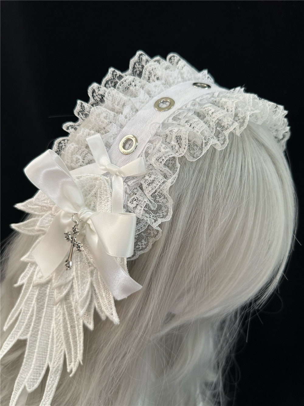 Dark Angel Wing Feather Lolita Gothic Headband with Cross Charm