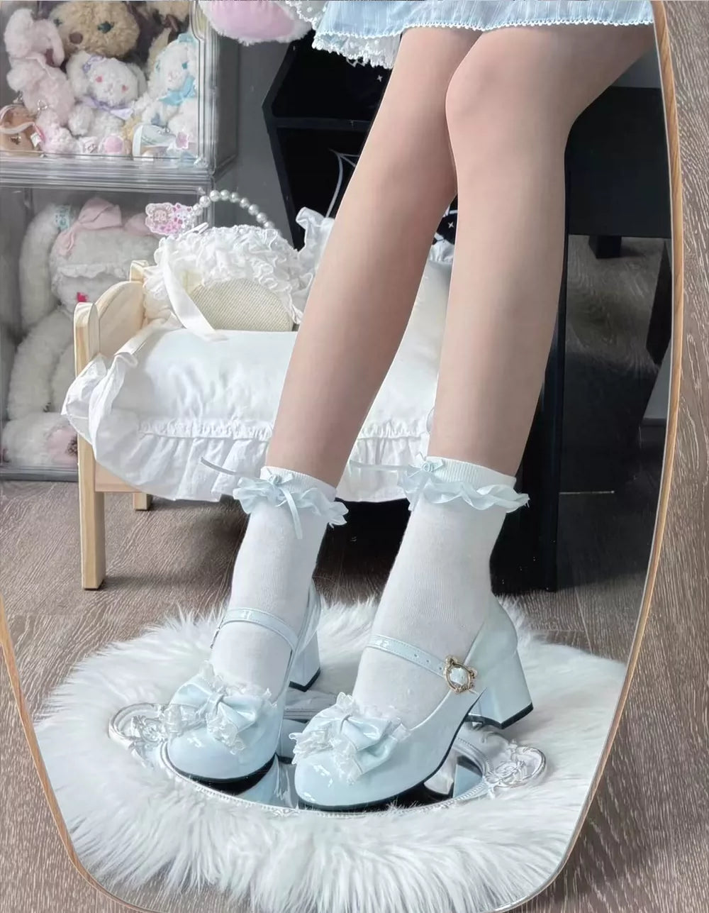 Little Gummy Sweet Lolita Lace Bow Mary Jane Mid Heel Shoes
