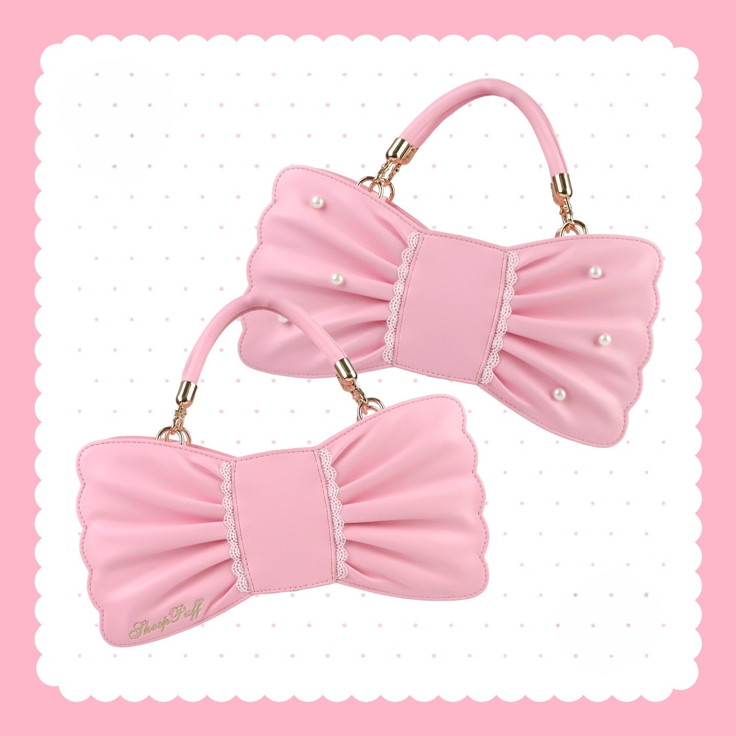 Pearl Bow Lace Trim Lolita Handbag