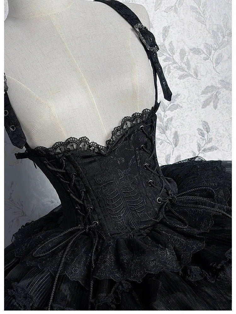 Dark Mist Banquet Gothic Suspender Dress & Blouse Set