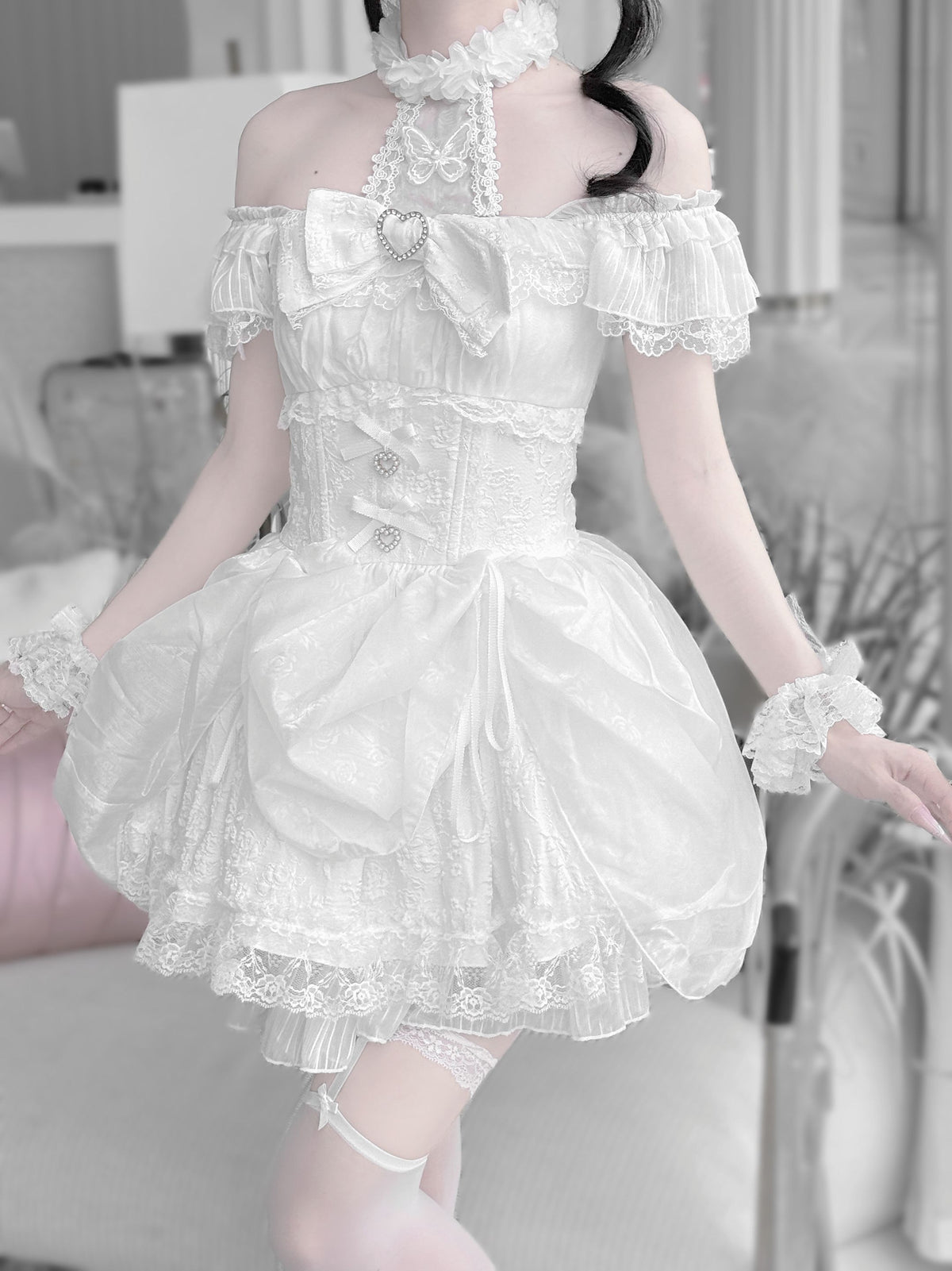 Rose Dream Ruffle Halter J-Style Lolita Midi Dress