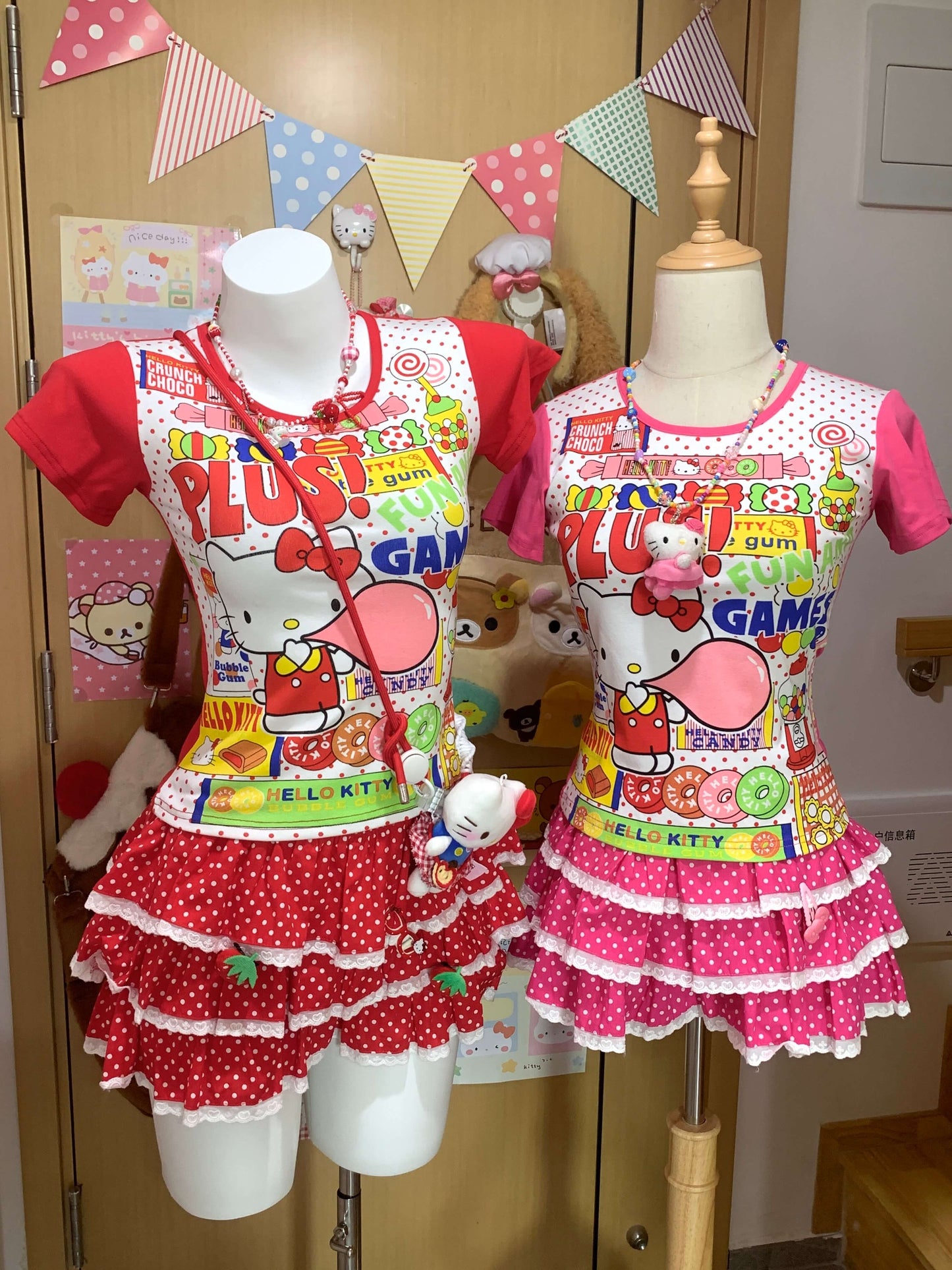 Y2K Kitty Dot Puff T-shirt Dress LE1083