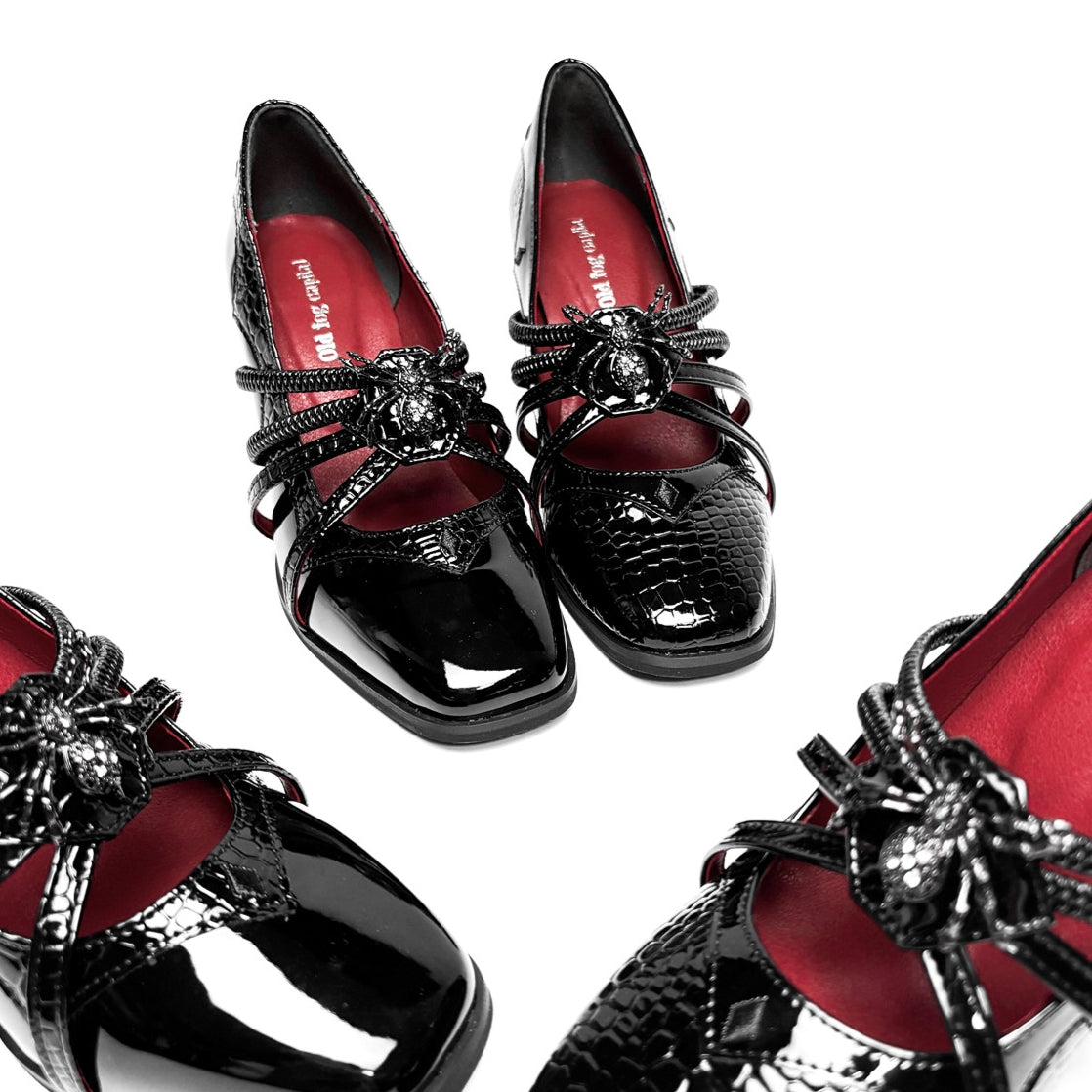 Spider Banquet Black Croc Patent Gothic Lolita Heels with Spider Buckle