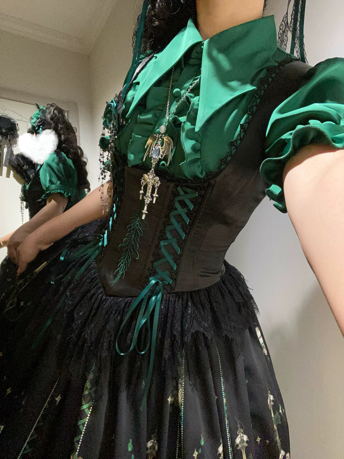 Blood Laboratory Green Skull Potion Print Gothic Lolita Long JSK
