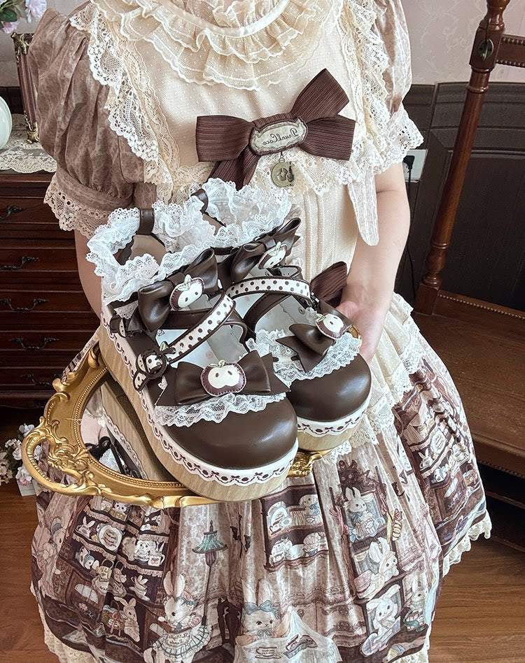 Apple Tart Lolita Shoes Japanese Style Bow Heightening Platform Shoes