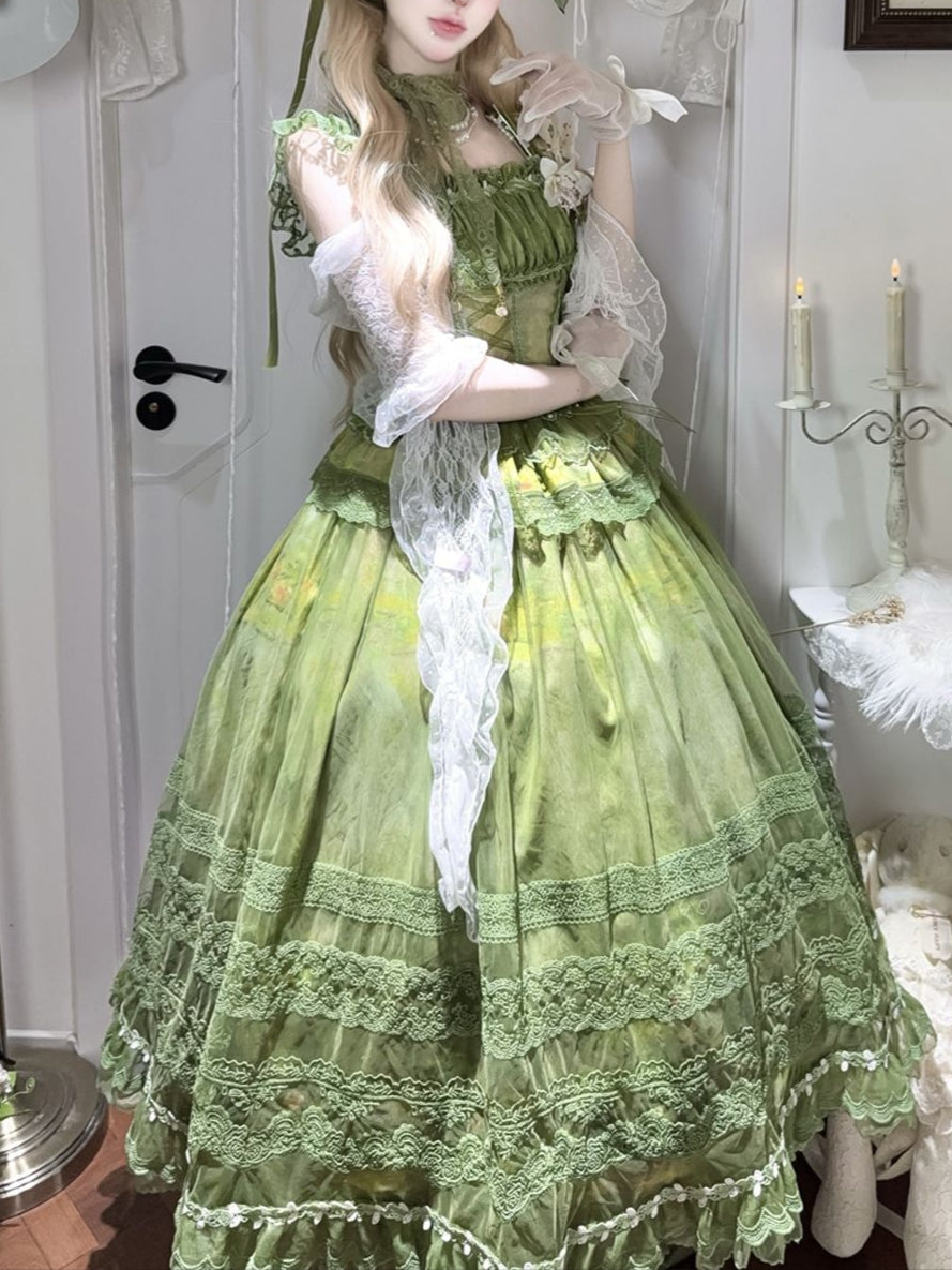 Lolita Green Classic Lolita Embroidered Lace Dress LC1001