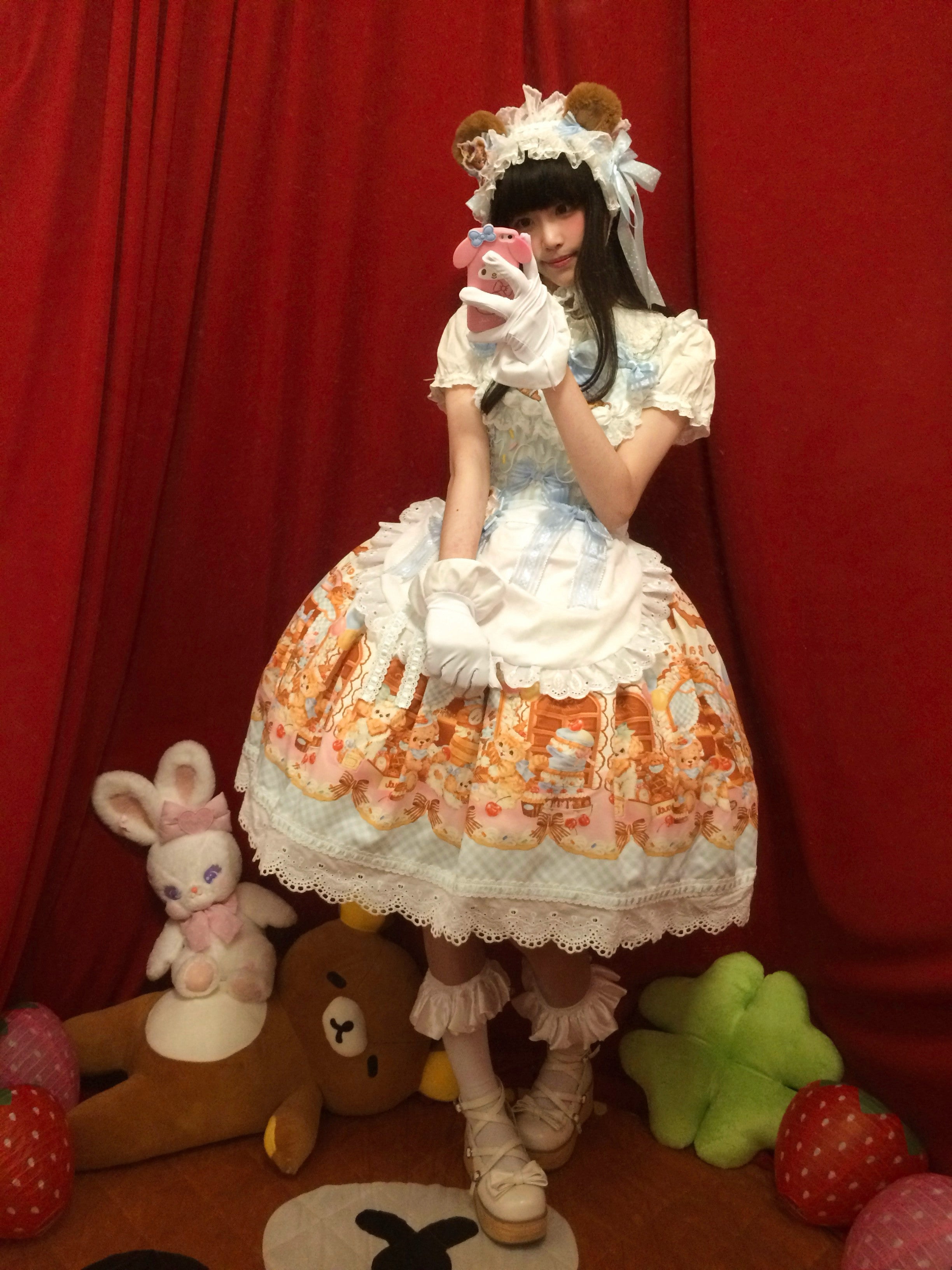 Cream Waffle Bear Lolita OP/JSK Dress