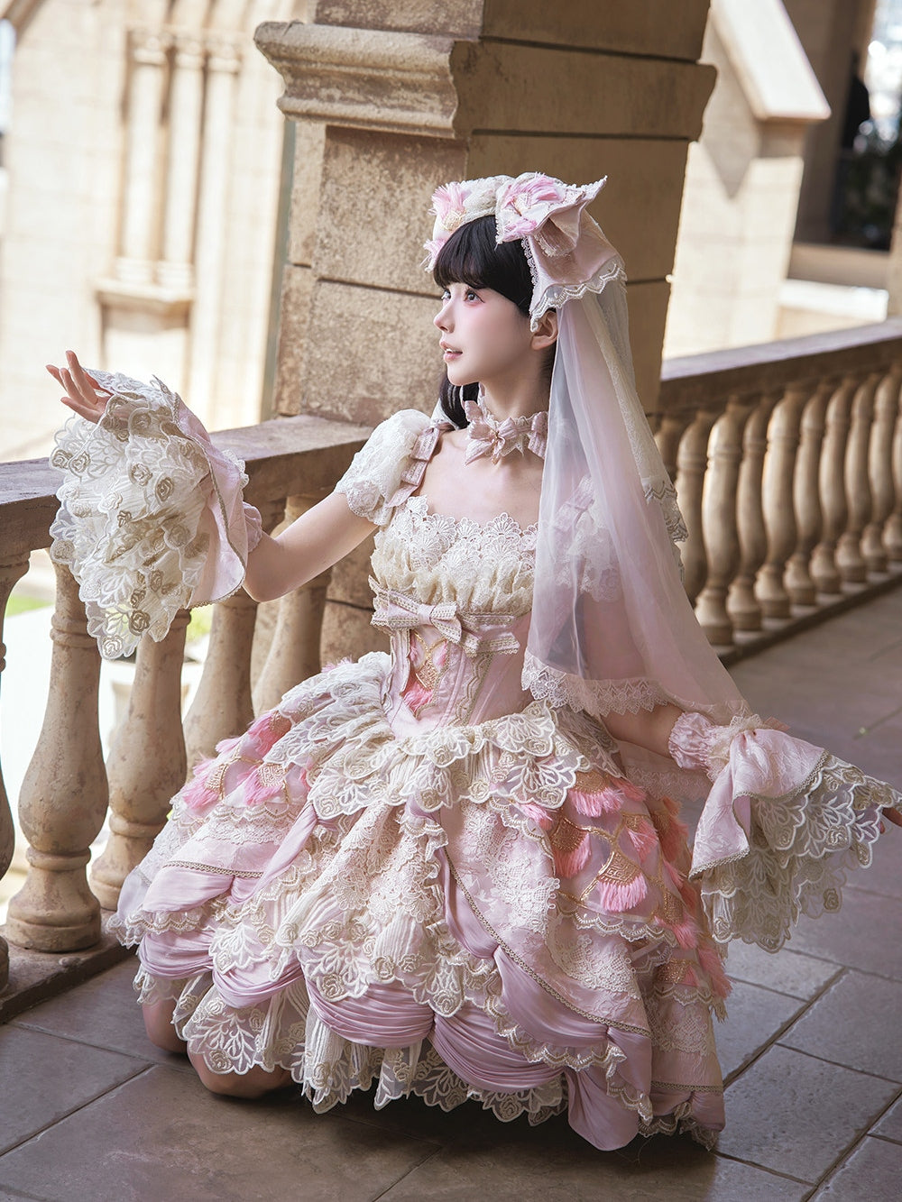 Peacock Feather SP Bridal Lolita Pink JSK Dress