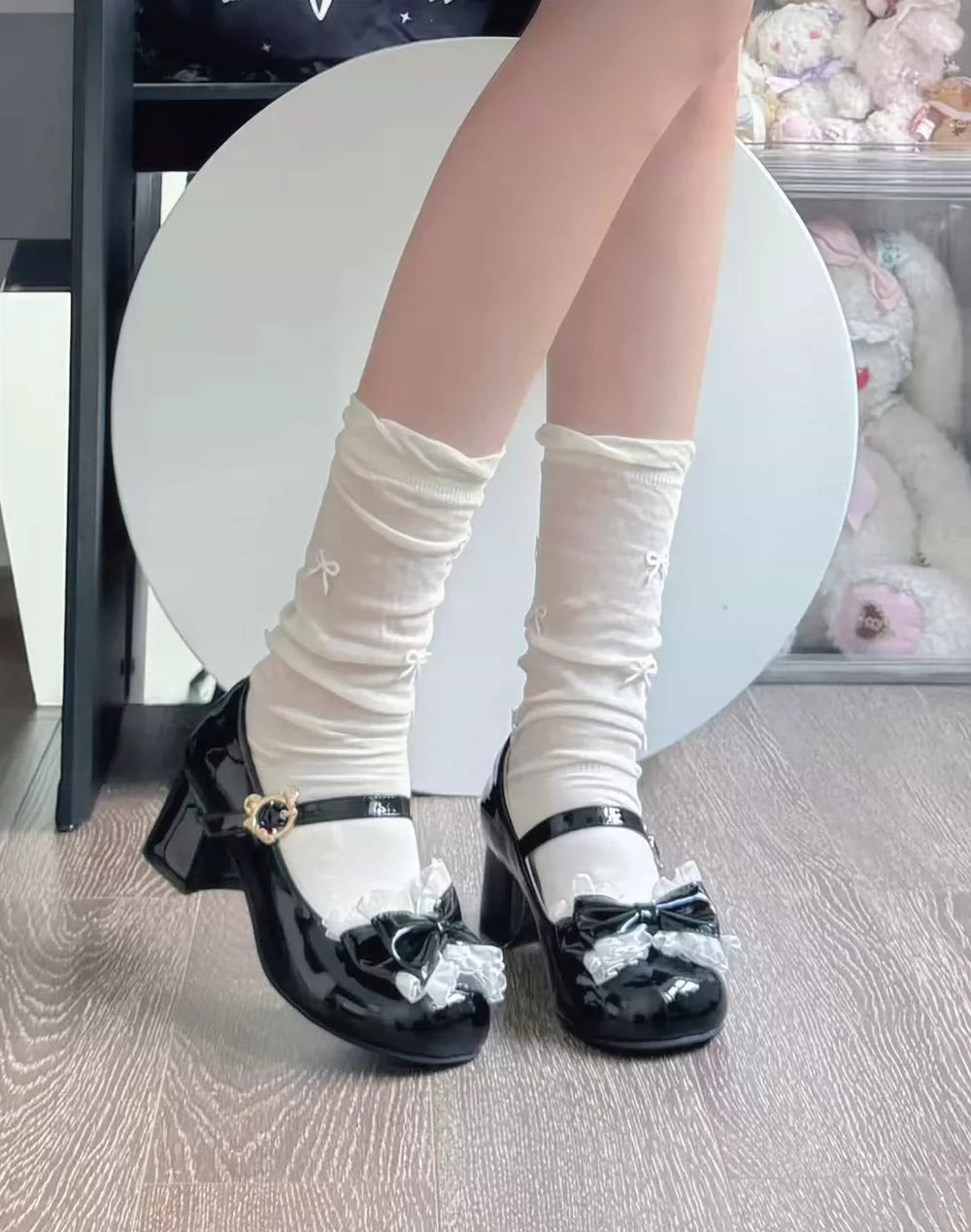 Little Gummy Sweet Lolita Lace Bow Mary Jane Mid Heel Shoes
