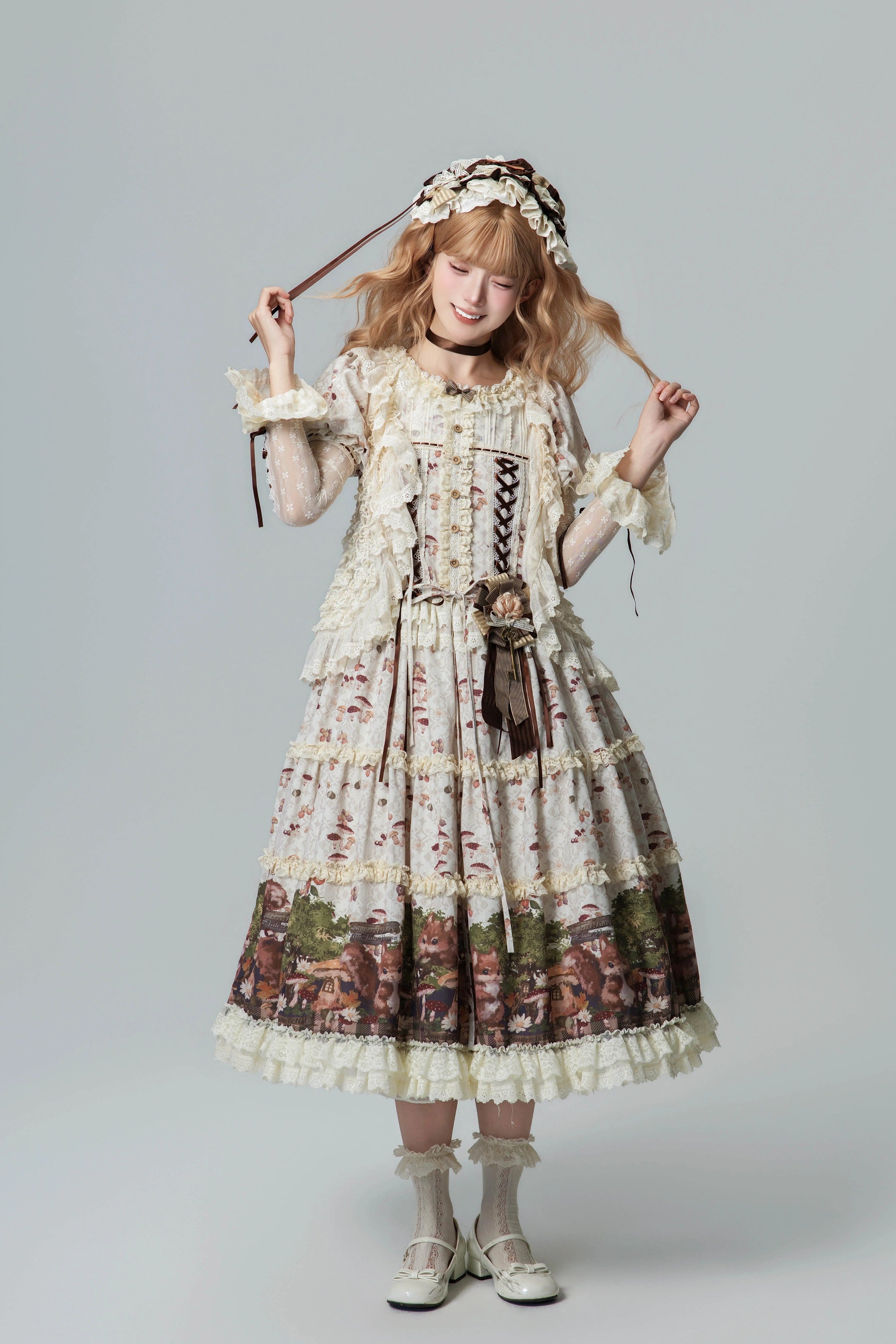 Magic Telegram Squirrel Fairytale Cottage Lolita Long OP