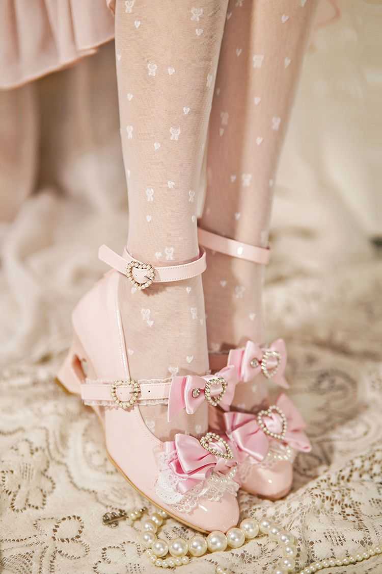Lolita Sweet Bow Pearl Wedge Heels LE5027