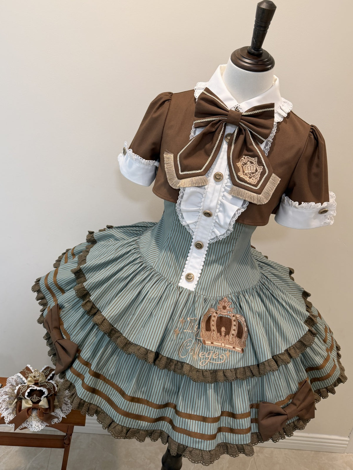 Brown Crown Lolita Idol Academy Fake Two-Piece OP Dress