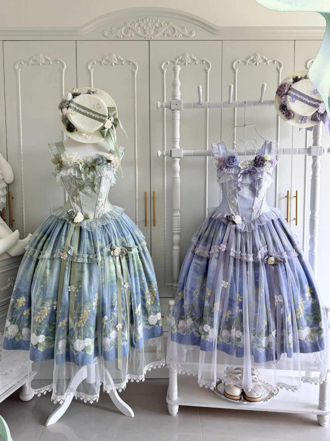 Violet‑Hued Lake Classic Oil‑Painting Printed Tulle Lolita JSK Dress
