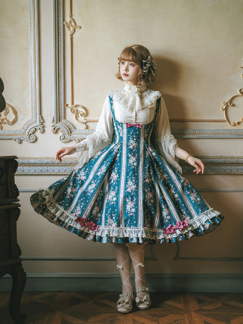 Susans Garden Pastel Floral Empire Waist Lolita JSK Dress Set