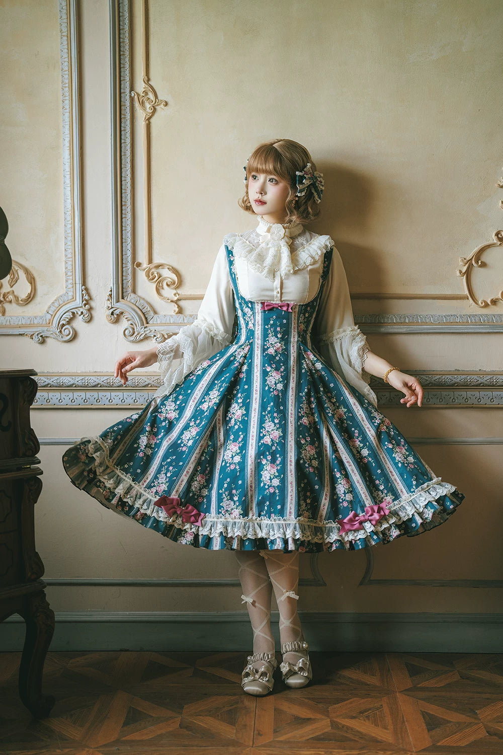 Susans Garden Pastel Floral Empire Waist Lolita JSK Dress Set