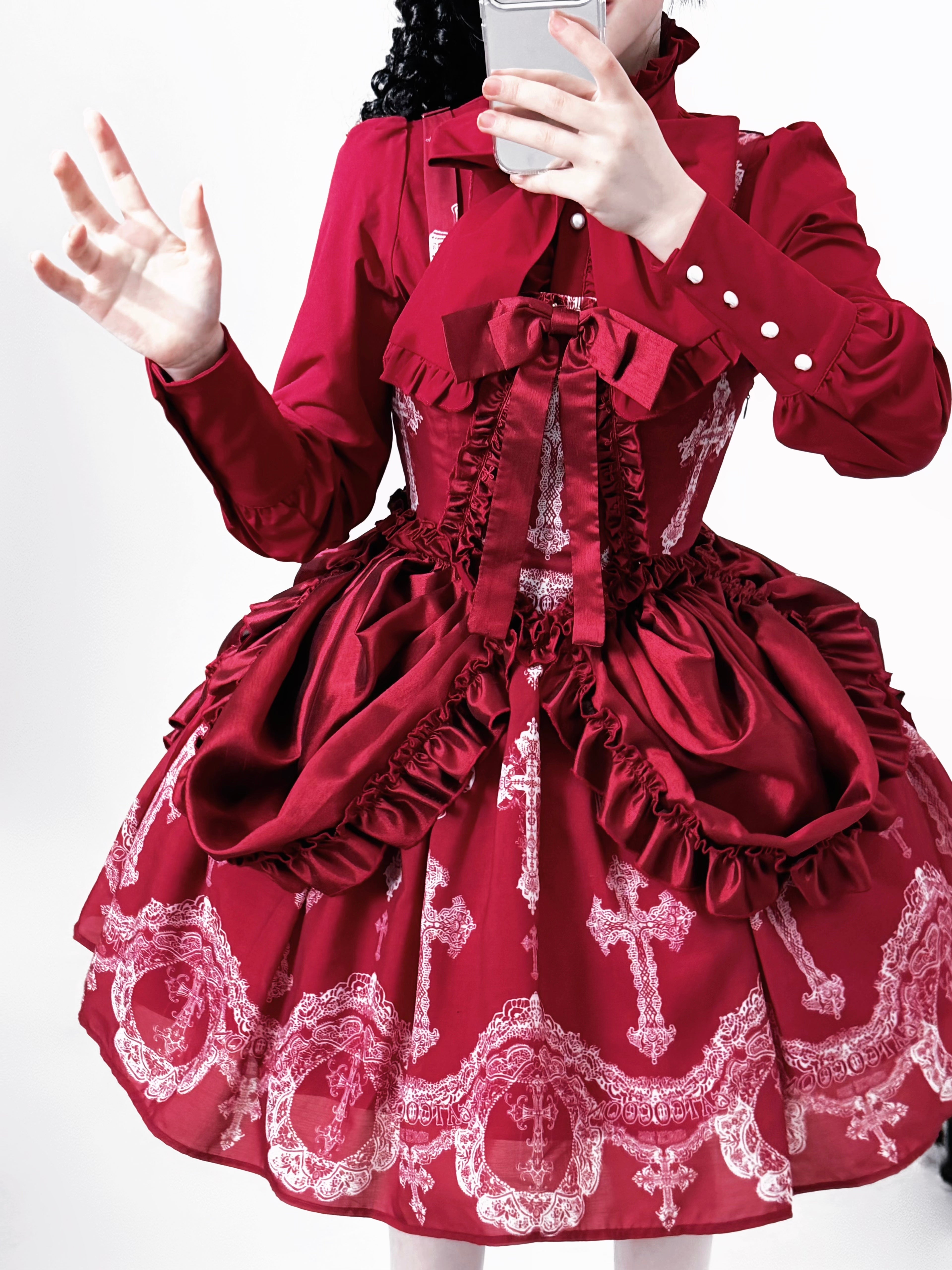 Lace Cross Gothic Lolita JSK Red Set