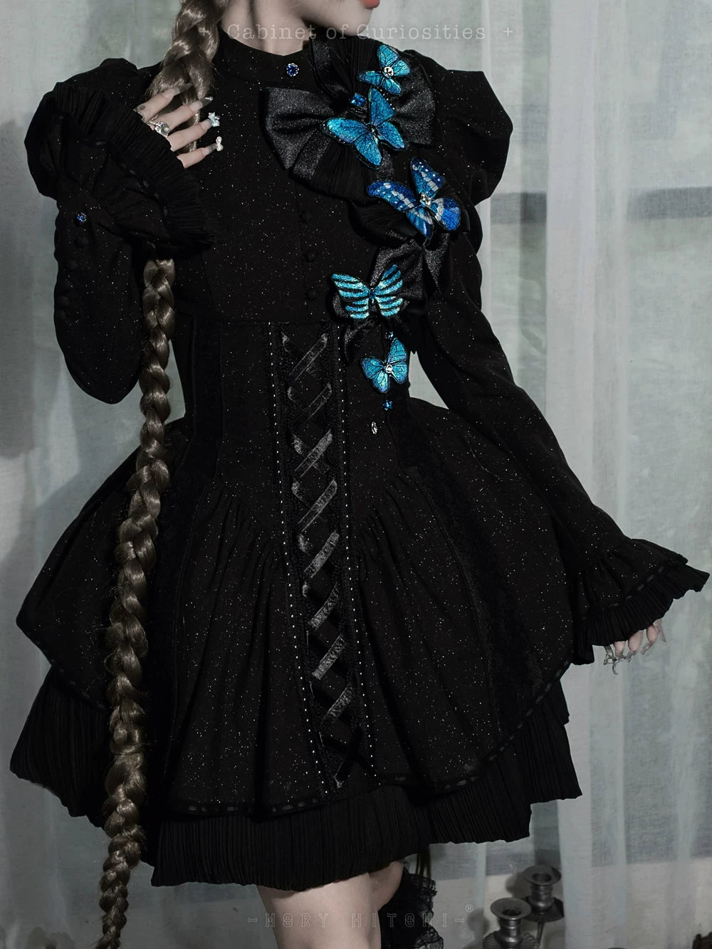 Cabinet Of Curiosities II Dark Gothic Butterfly Stand Collar Short OP Dress