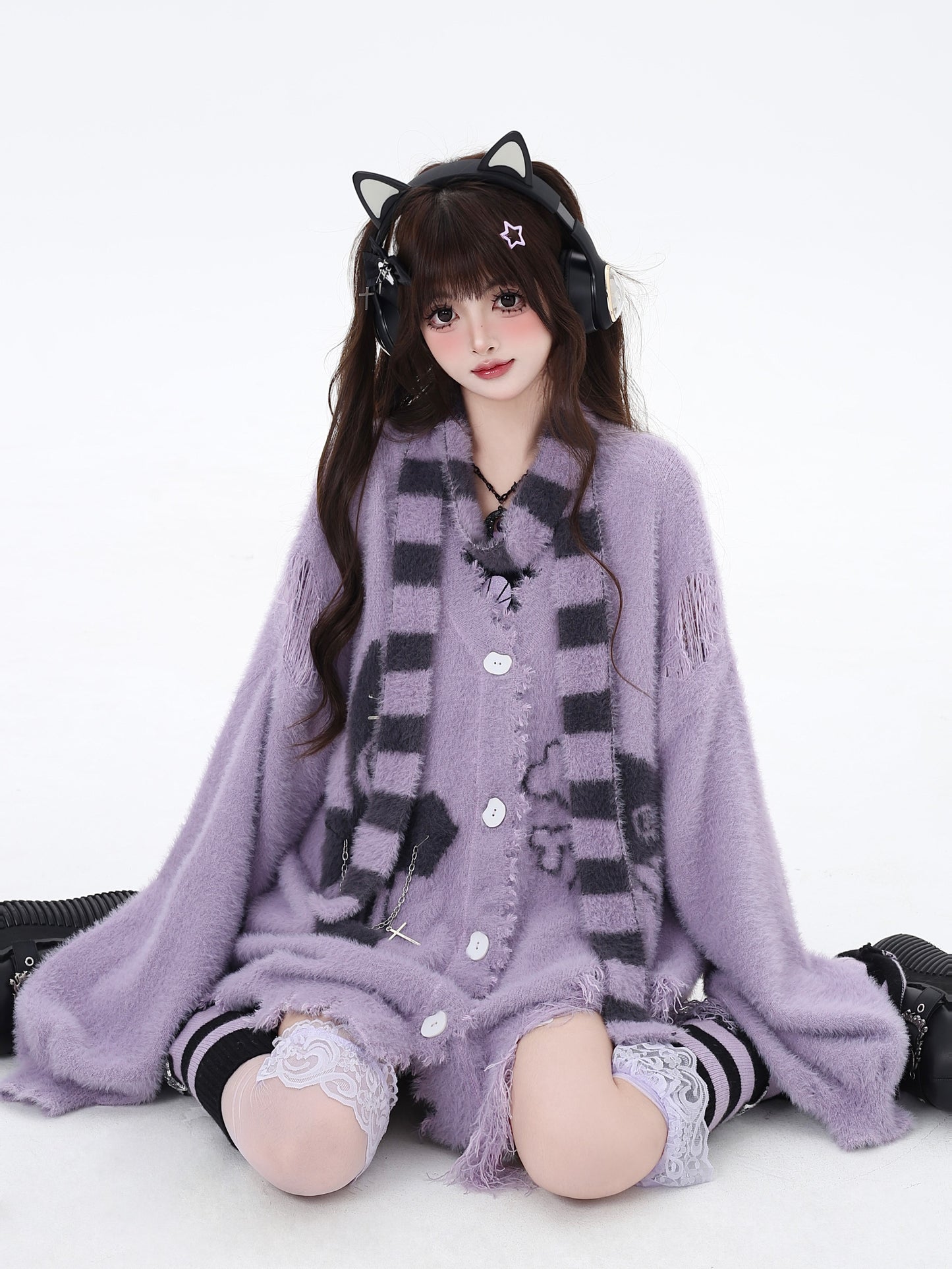 Soft Alternative Y2K Faux Fur Knit Cardigan Sweater LE1028