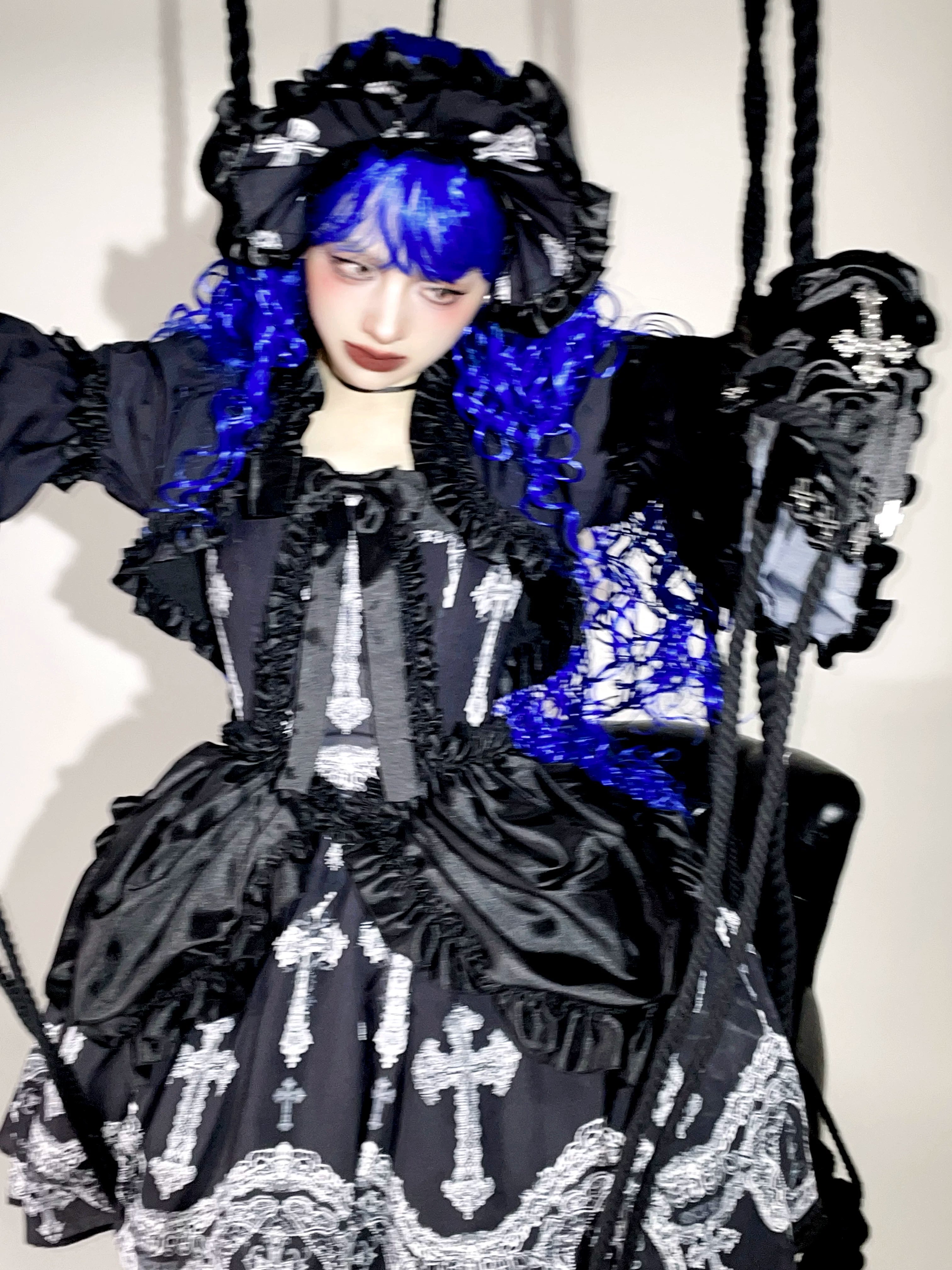 Lace Cross Gothic Lolita JSK Black Set