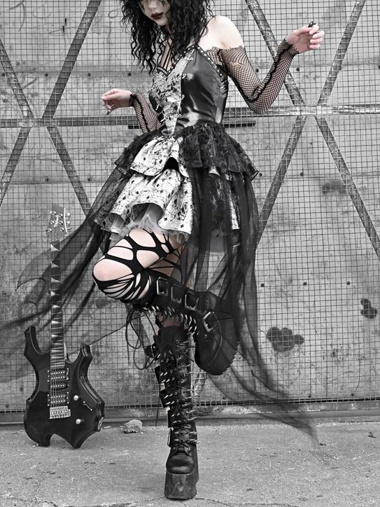Lolita Punk Halter Dress with PU Leather Fishnet LG1017