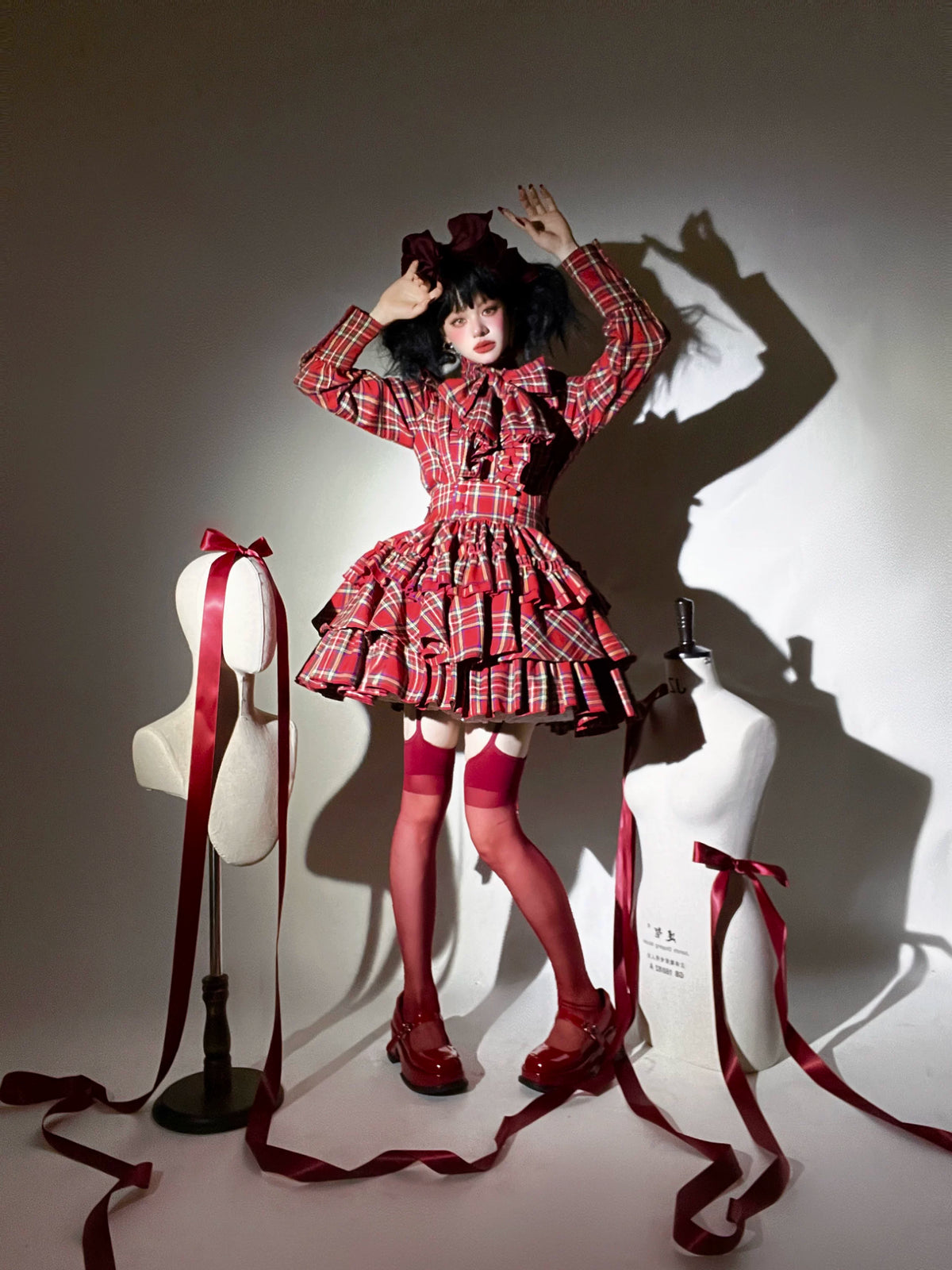 Doll Giftbox Christmas Limited Red Plaid Limited Lolita Long Sleeve Blouse & Skirt Set