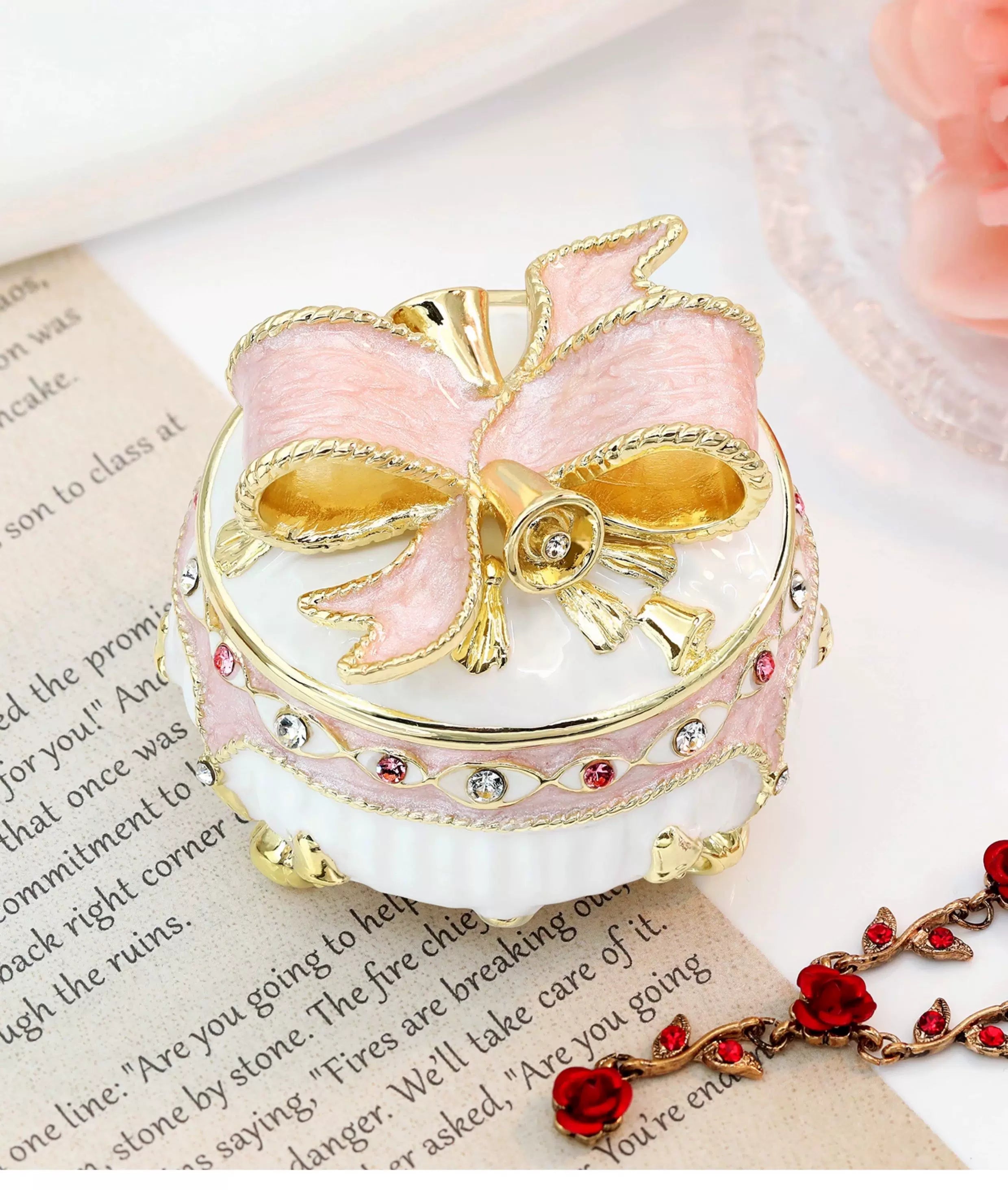 Bow-Shaped Enamel Jewelry Box Lolita Decor Gift