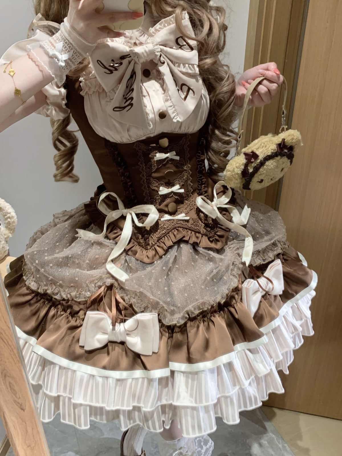 Heartbeat Cheer Milk Coffee Idol Lolita Shirt Bustier Skirt Set