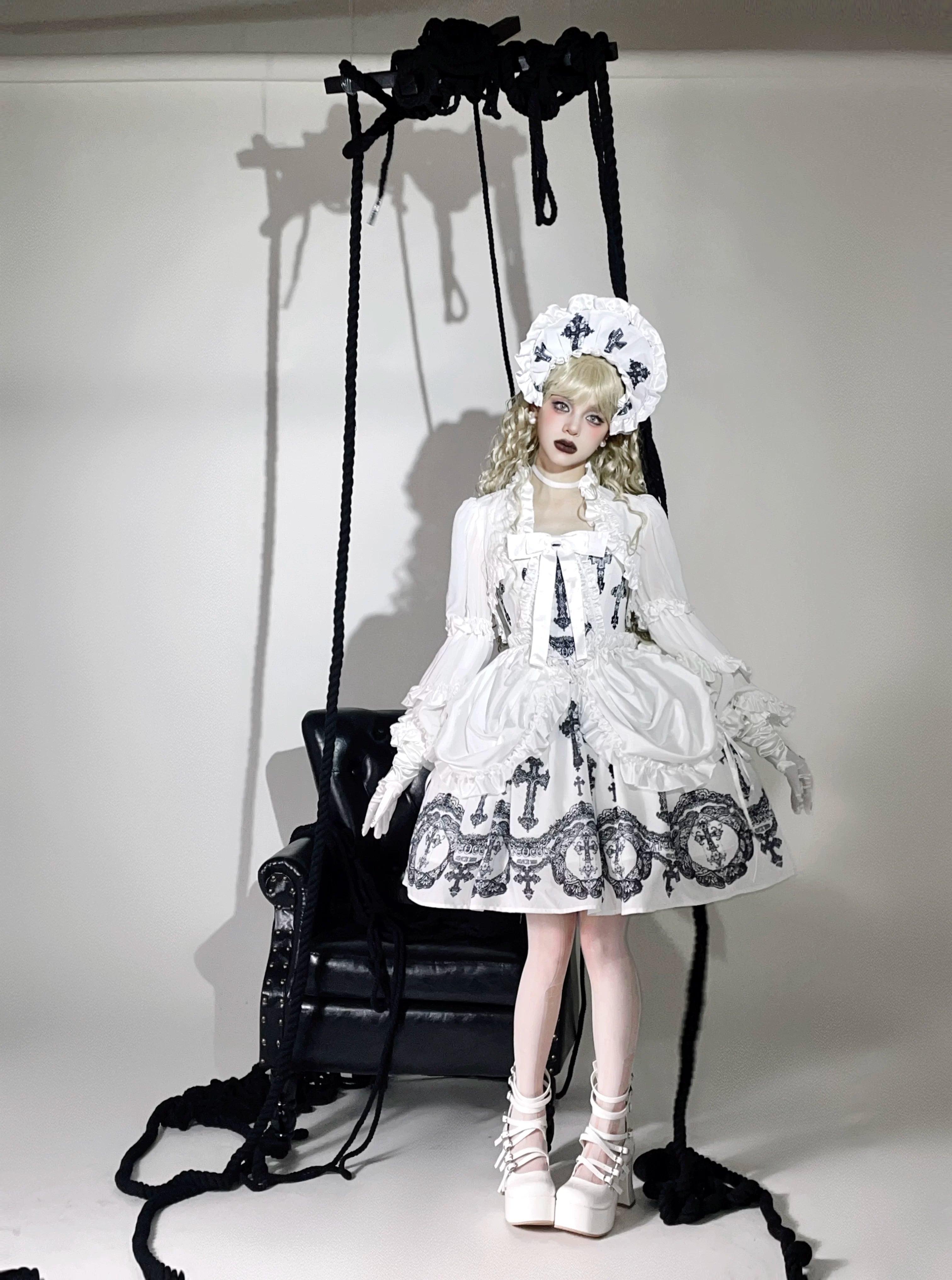 Lace Cross Gothic Lolita JSK White Set