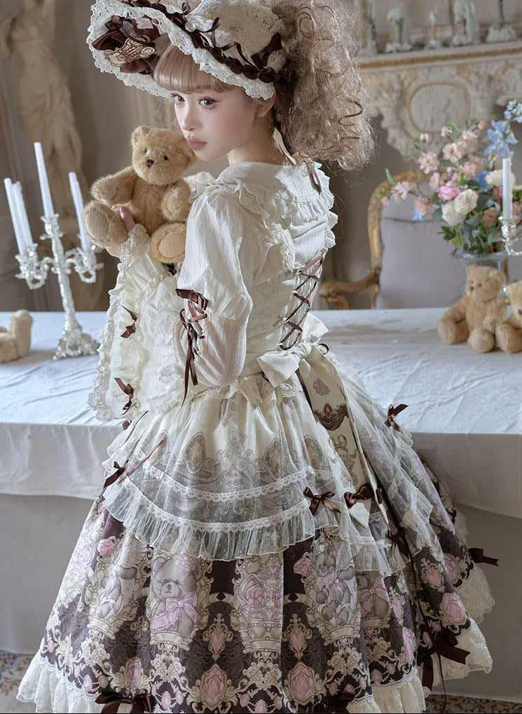 Sweet Ode Bear Lolita Printed Pink JSK