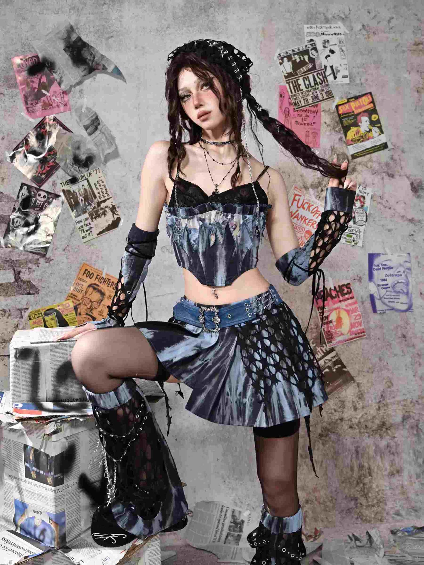 Y2K Punk Rivet Chain Bustier Set LE1020