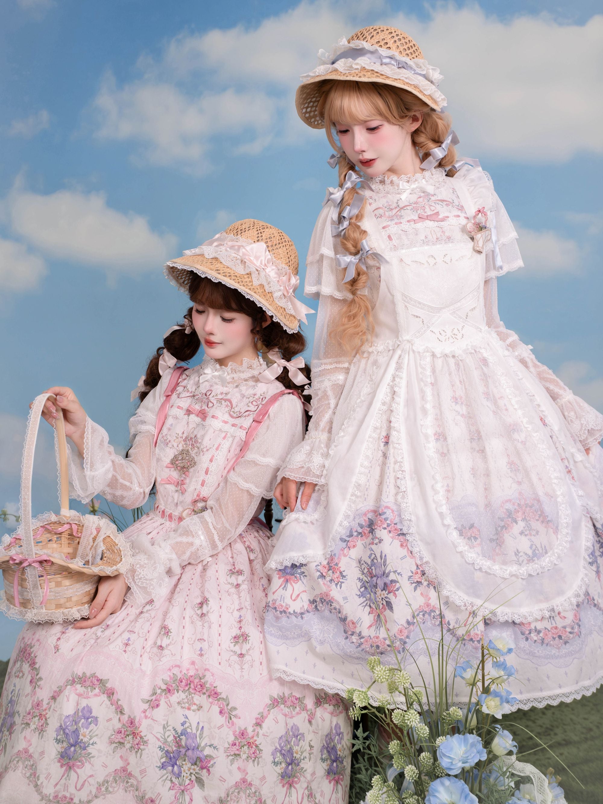 Iris Clock Lolita Flutter Sleeves Printed OP & Cut‑Work Embroidered Lapel JSK