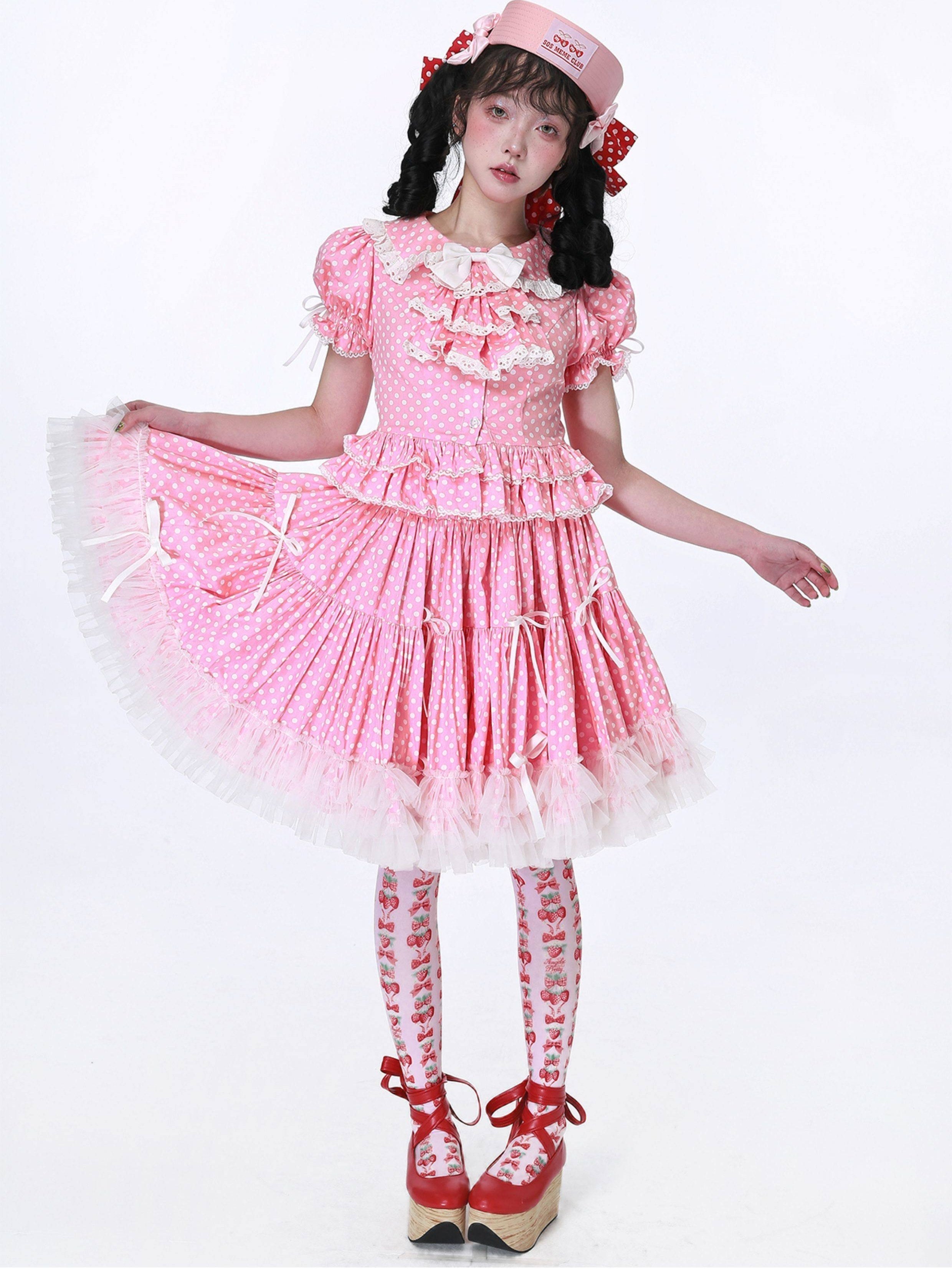 Candy Cottage Showa Retro Pink Polka Dot Set