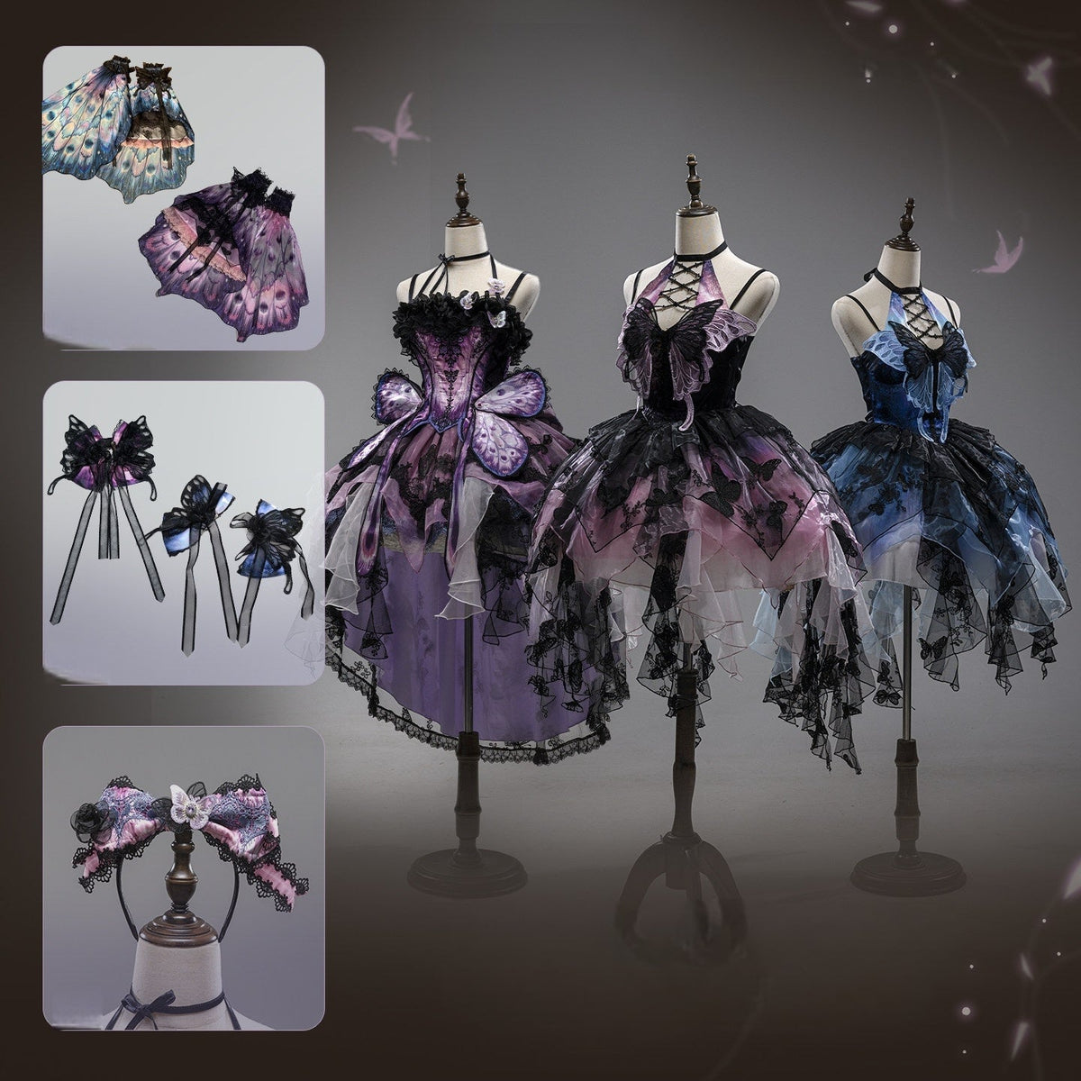 Dead Leaf Butterfly Blue and Purple Gothic Lolita JSK Dress