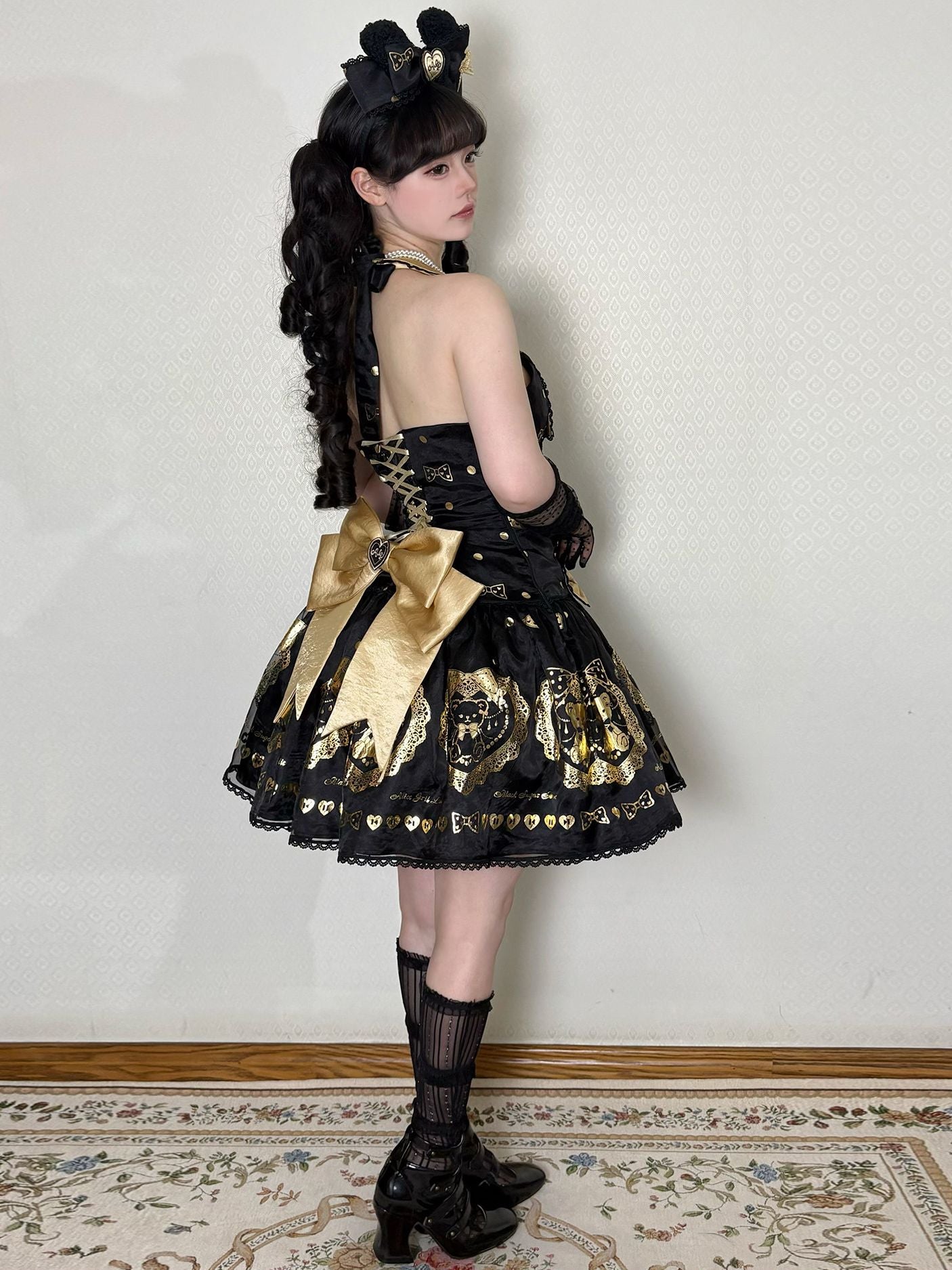Black Sugar Bear Lolita Black & Gold Dress