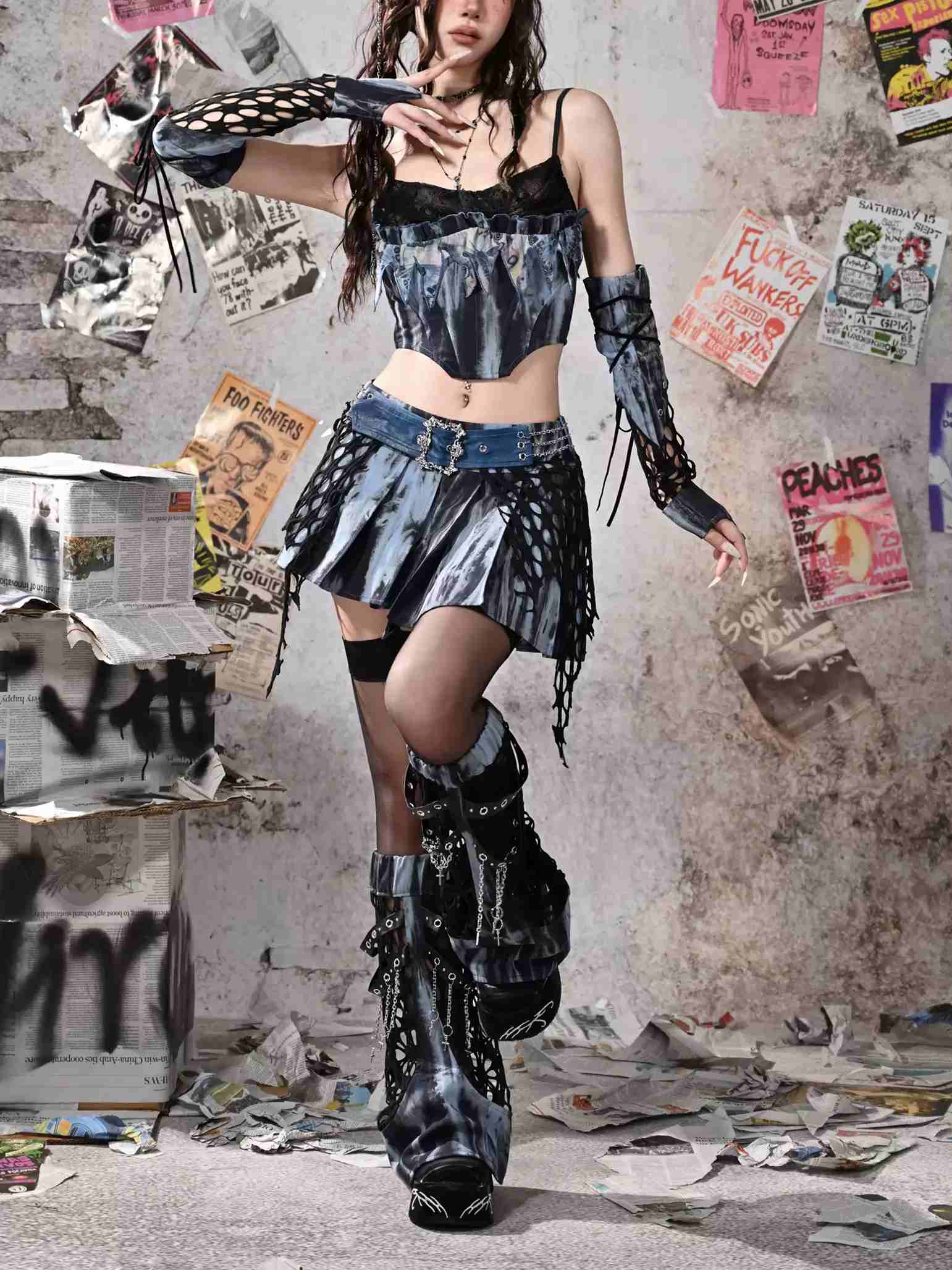 Y2K Punk Rivet Chain Bustier Set LE1020