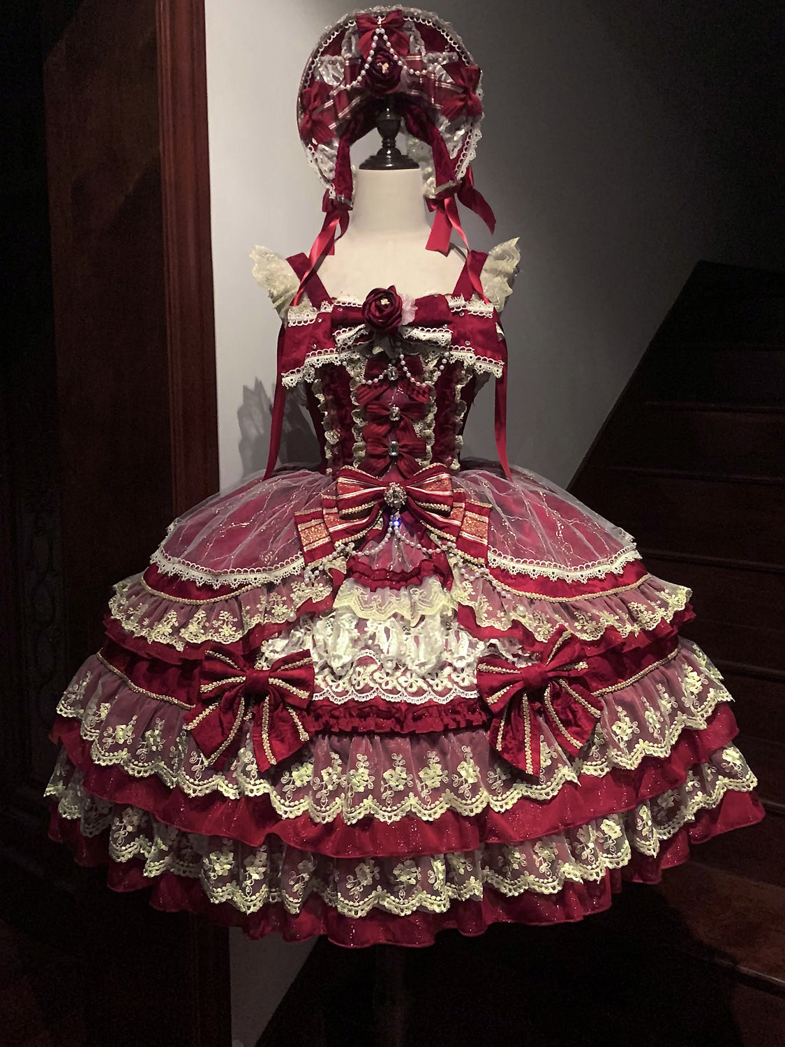 Crown of Gems Lolita Original Doll‑Like Strap JSK Red Dress