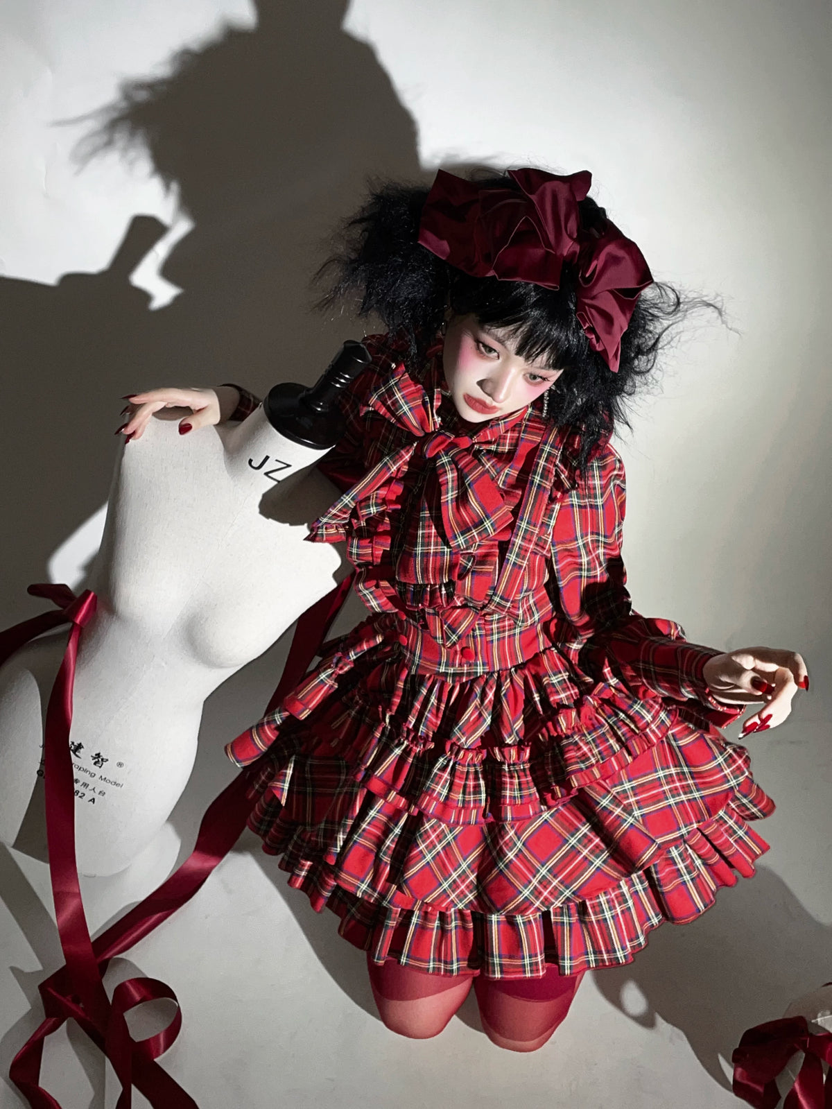 Doll Giftbox Christmas Limited Red Plaid Limited Lolita Long Sleeve Blouse & Skirt Set
