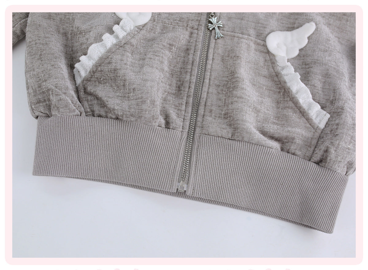 Grey Meow Dimension Autumn Grey Cat Ear Jacket Skirt Set