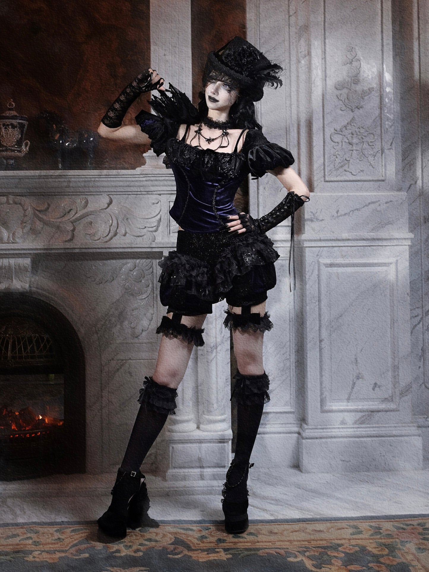 Lolita Dark style Fishbone Velvet Dress LG1009