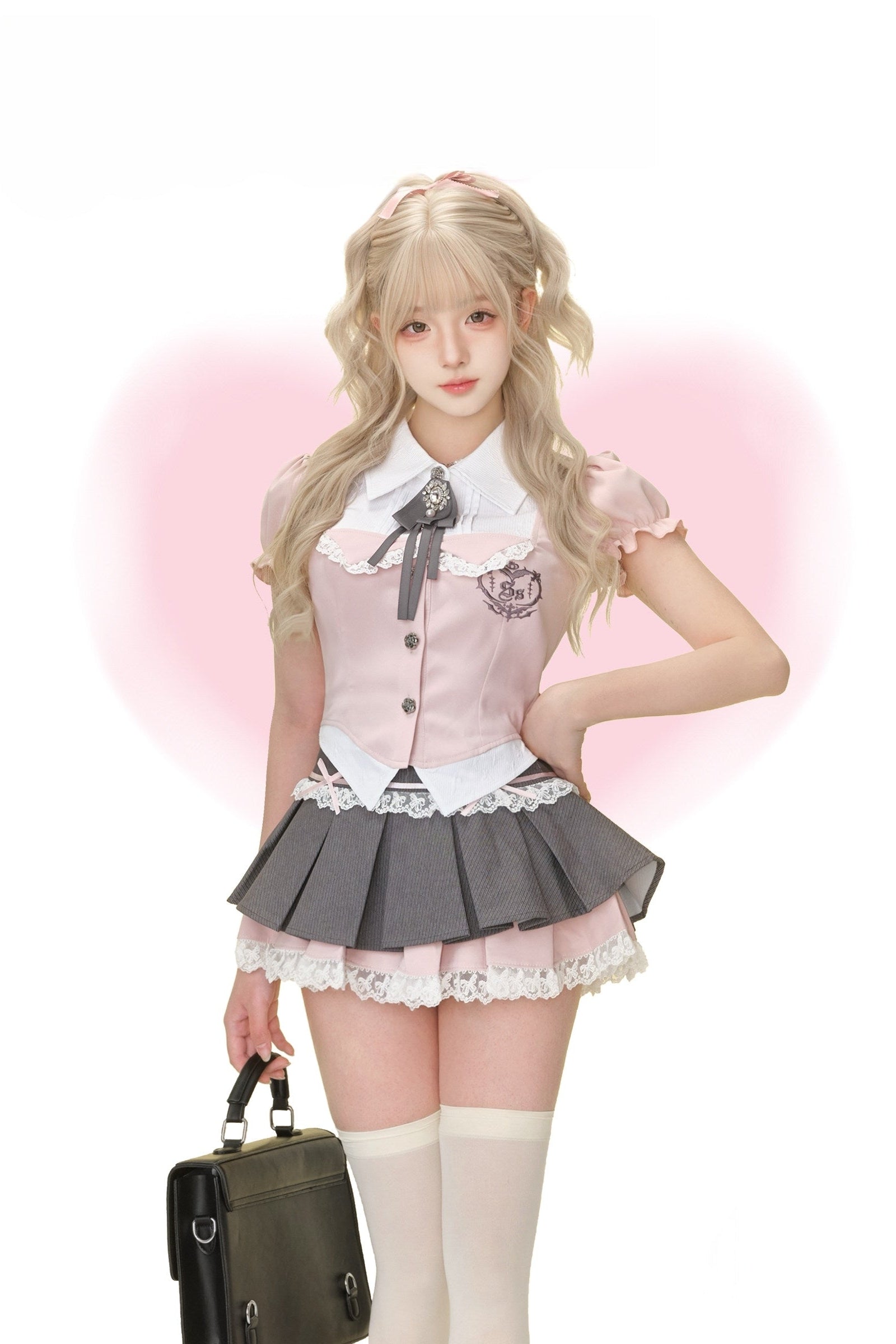 Sweet Cherry Academy Preppy Blouse & Skirt Set