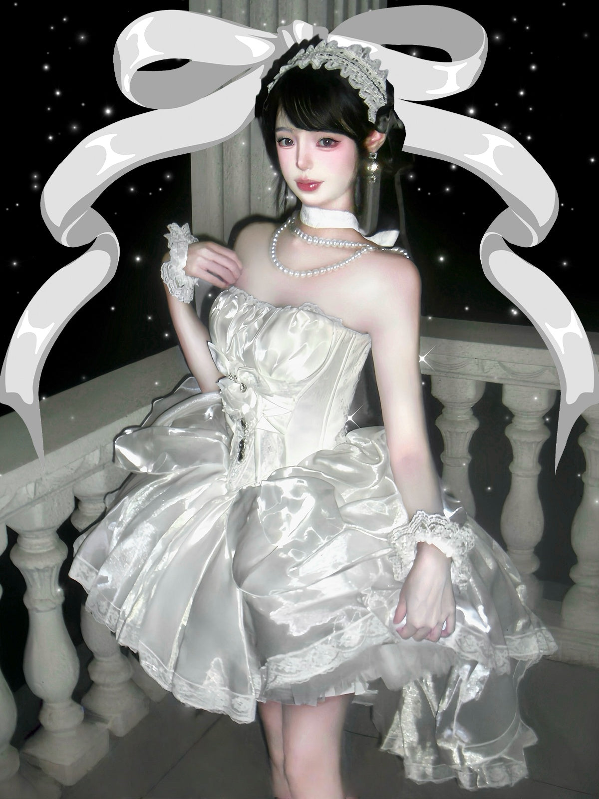 Lolita Elegant Silver White Dress LC1012