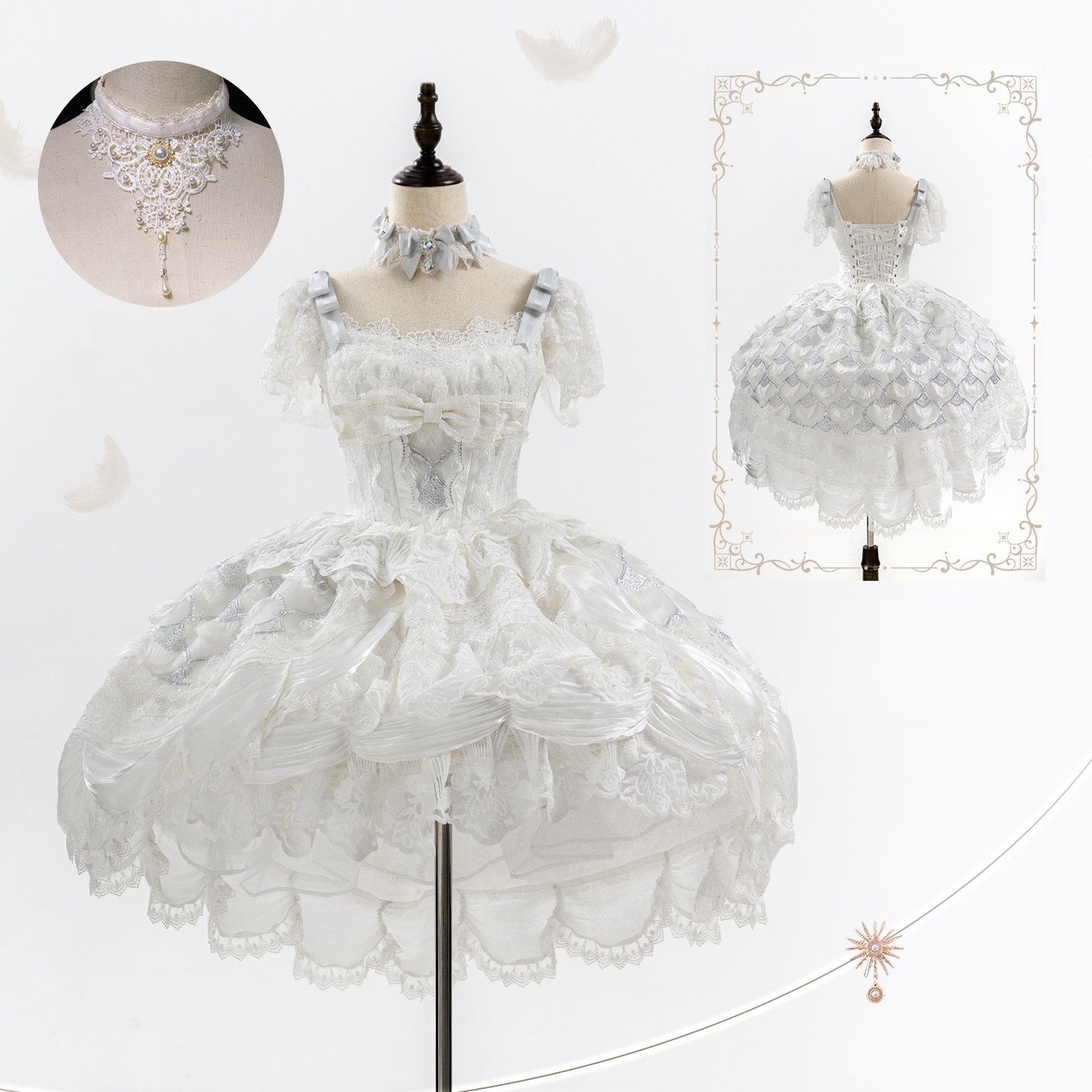 Peacock Feather SP Bridal Lolita White JSK Dress