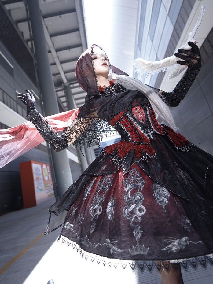 Robe JSK gothique Lolita « Black-Red Dragon Bone »