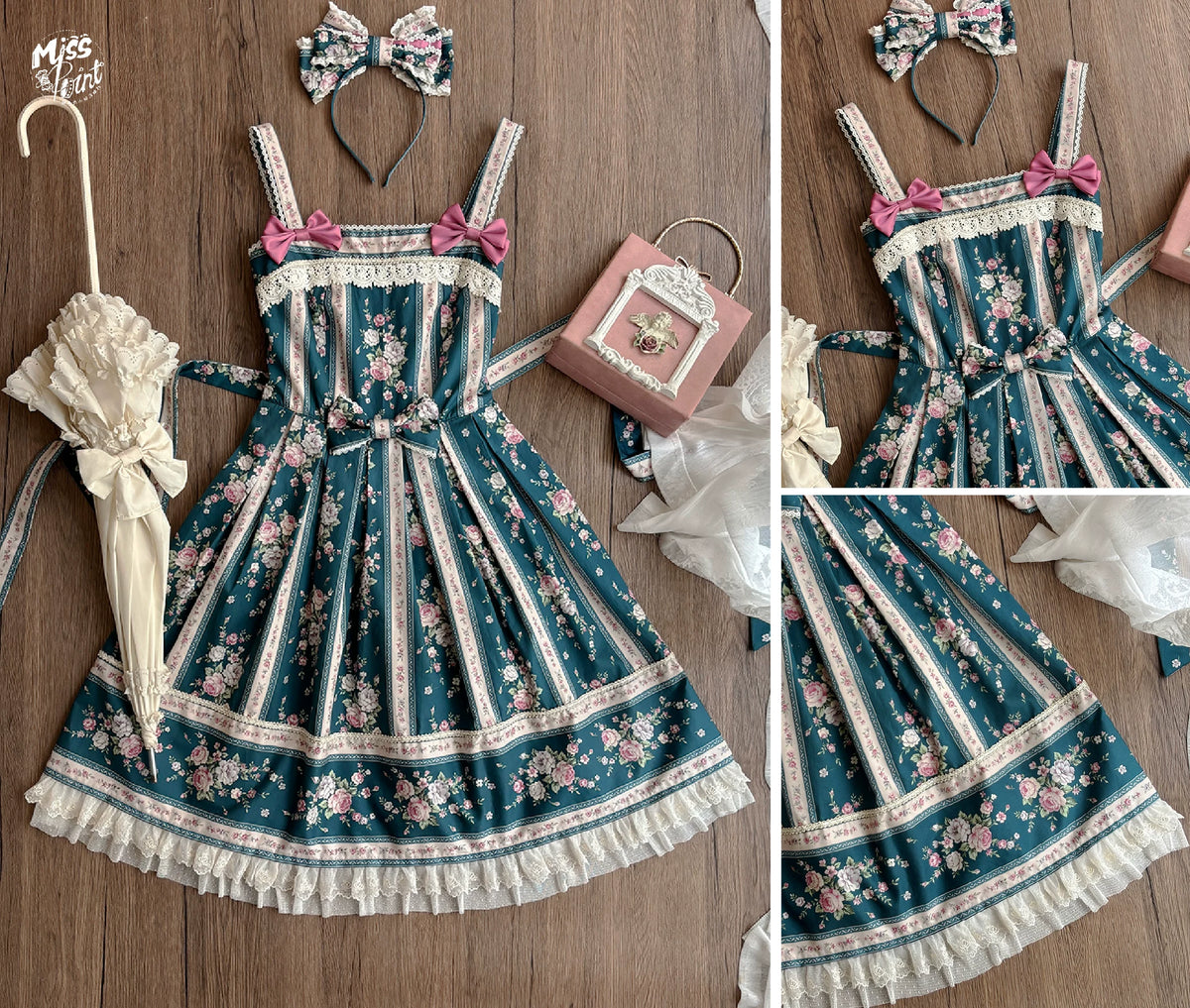 Susans Garden Pastel Floral Lolita Box Pleat JSK Dress Set
