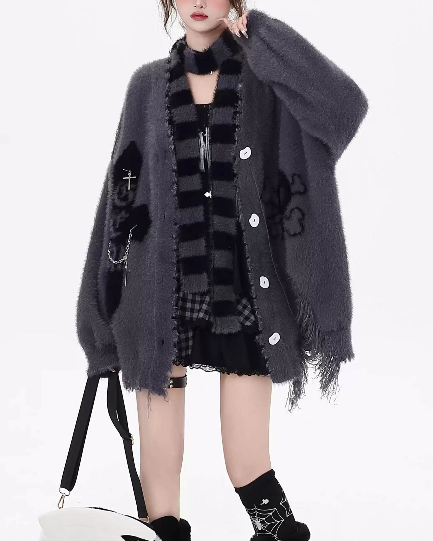 Soft Alternative Y2K Faux Fur Knit Cardigan Sweater LE1028